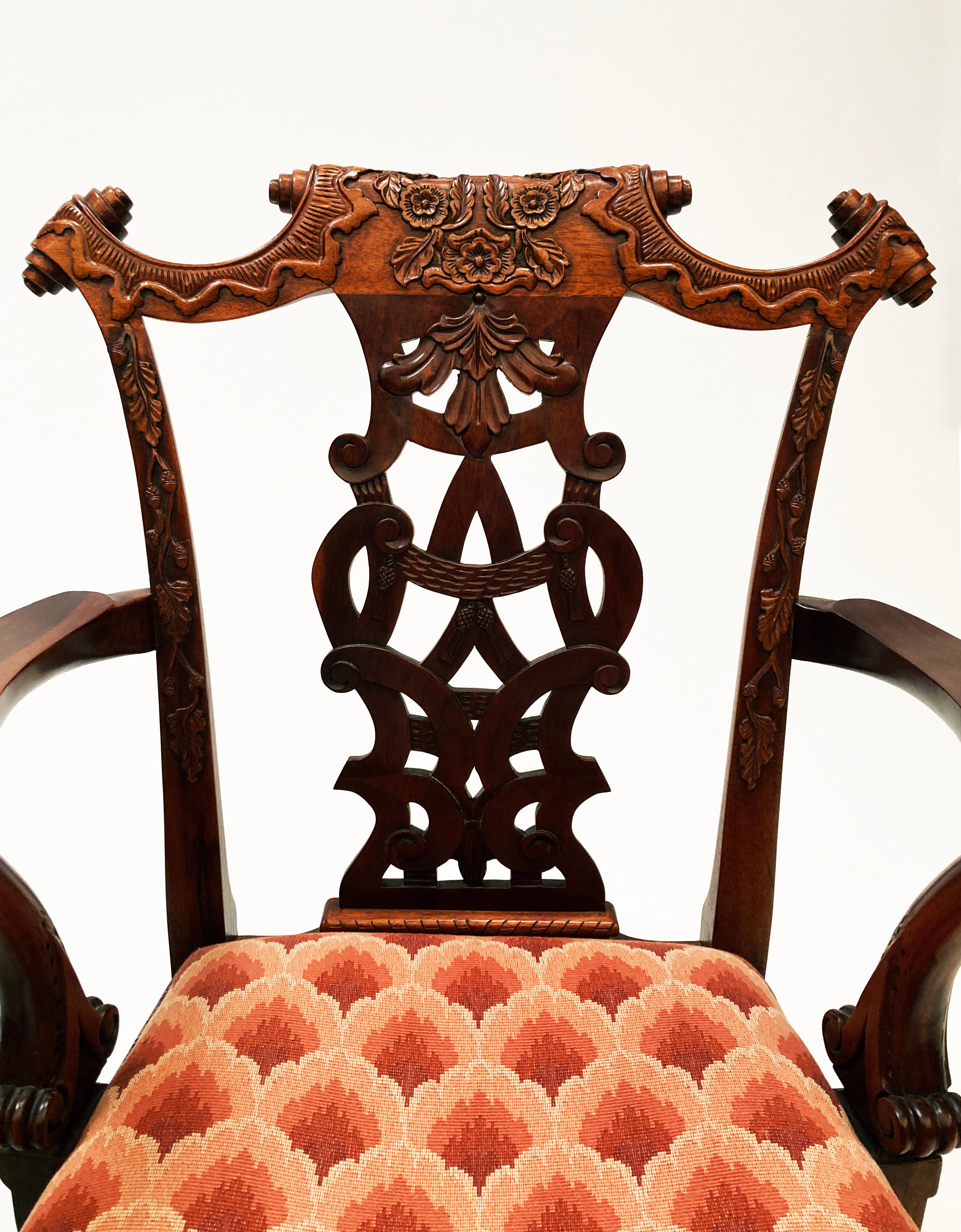 Irische antike Replica Chippendale-Stühle aus Mahagoni des frühen 20. Jahrhunderts – 2er-Set (Polster) im Angebot