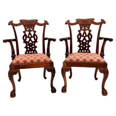 Early 20th Century Mahogany Irish Antique Replica Chippendale Chairs- Set of 2