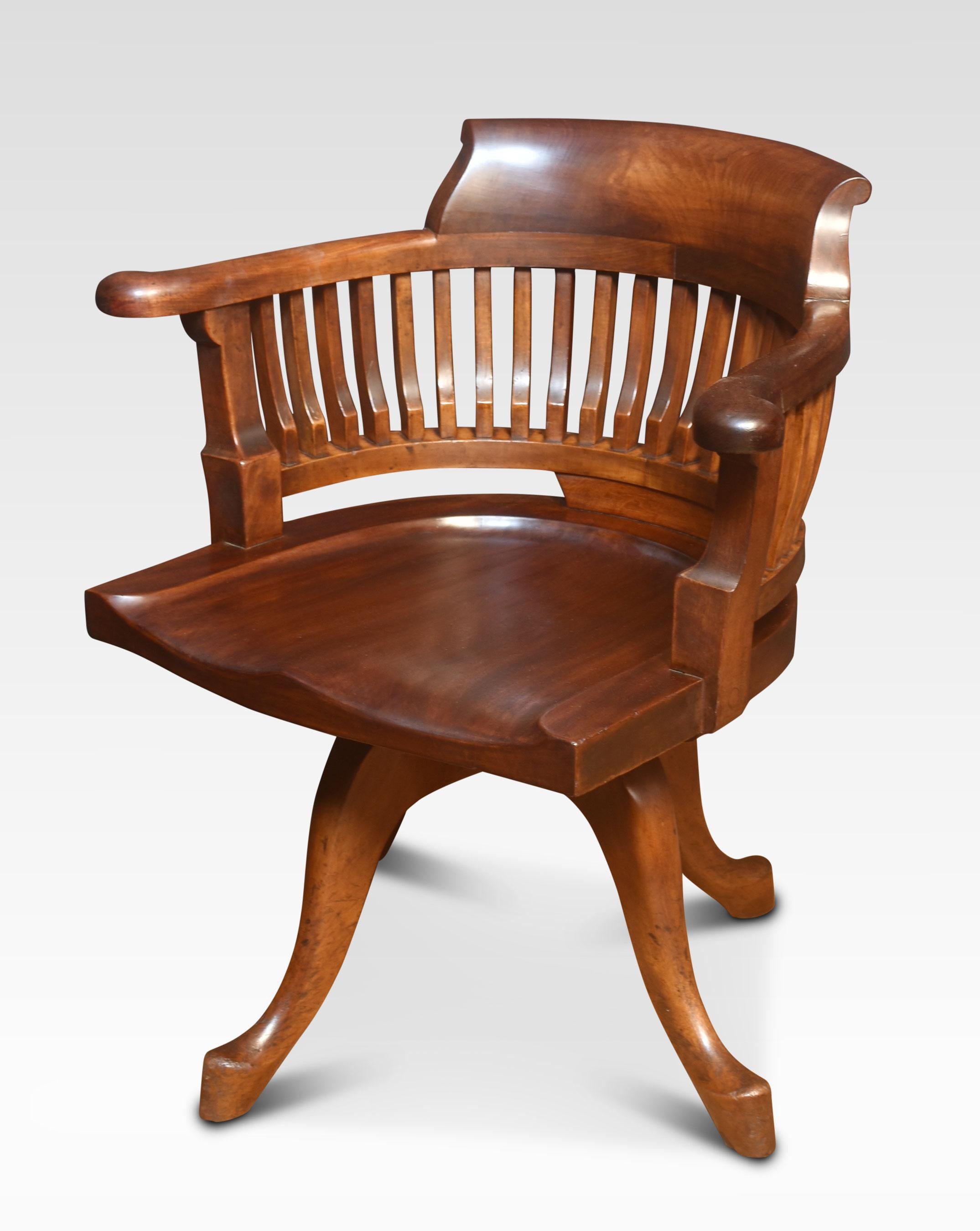 British Early 20th Century Mahogany Office / Captain’s Revolving Desk Chair with Shaped For Sale