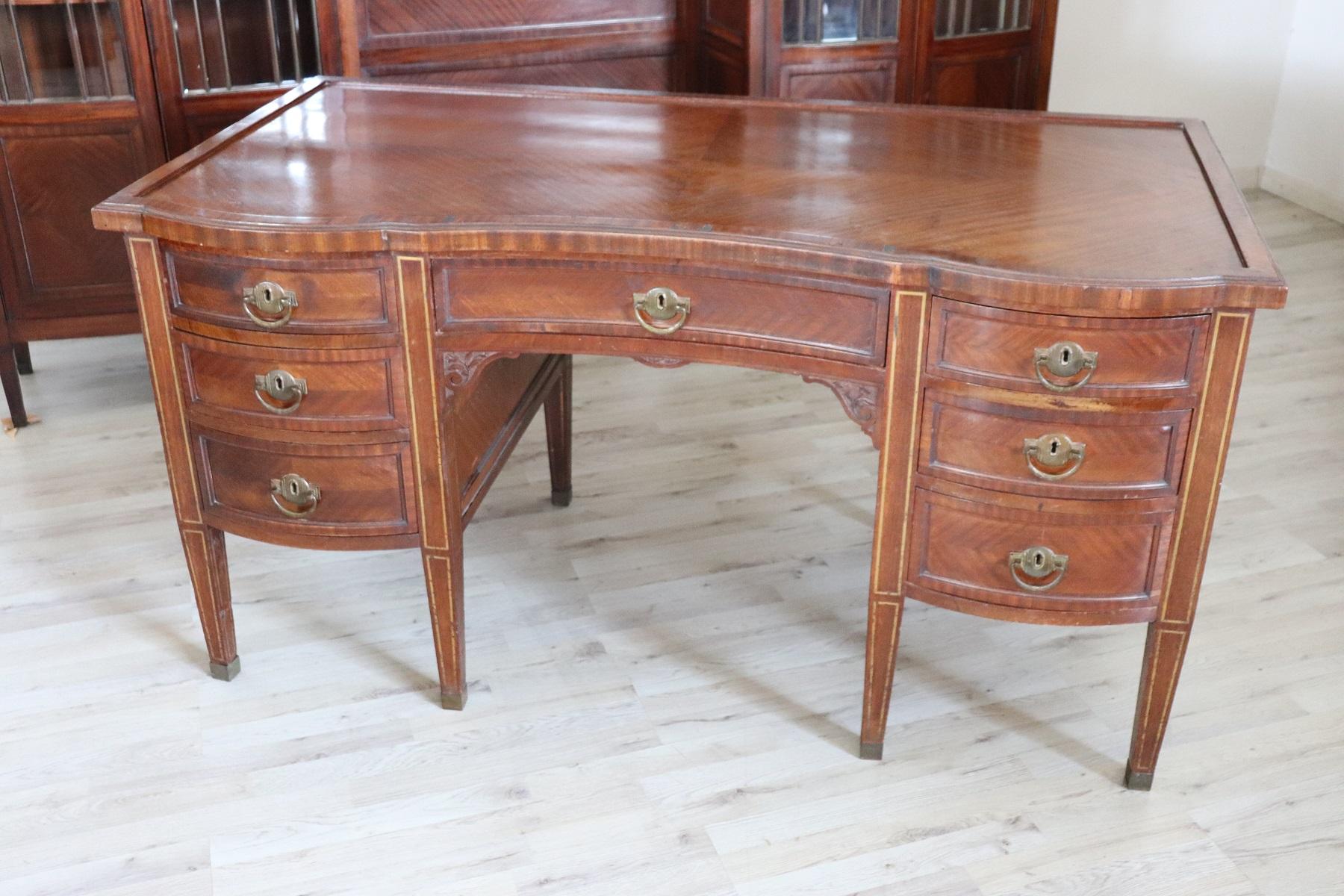 Early 20th Century Mahogany Office Furniture Set with 3 Bookcase 1 Desk 1 Chair 6