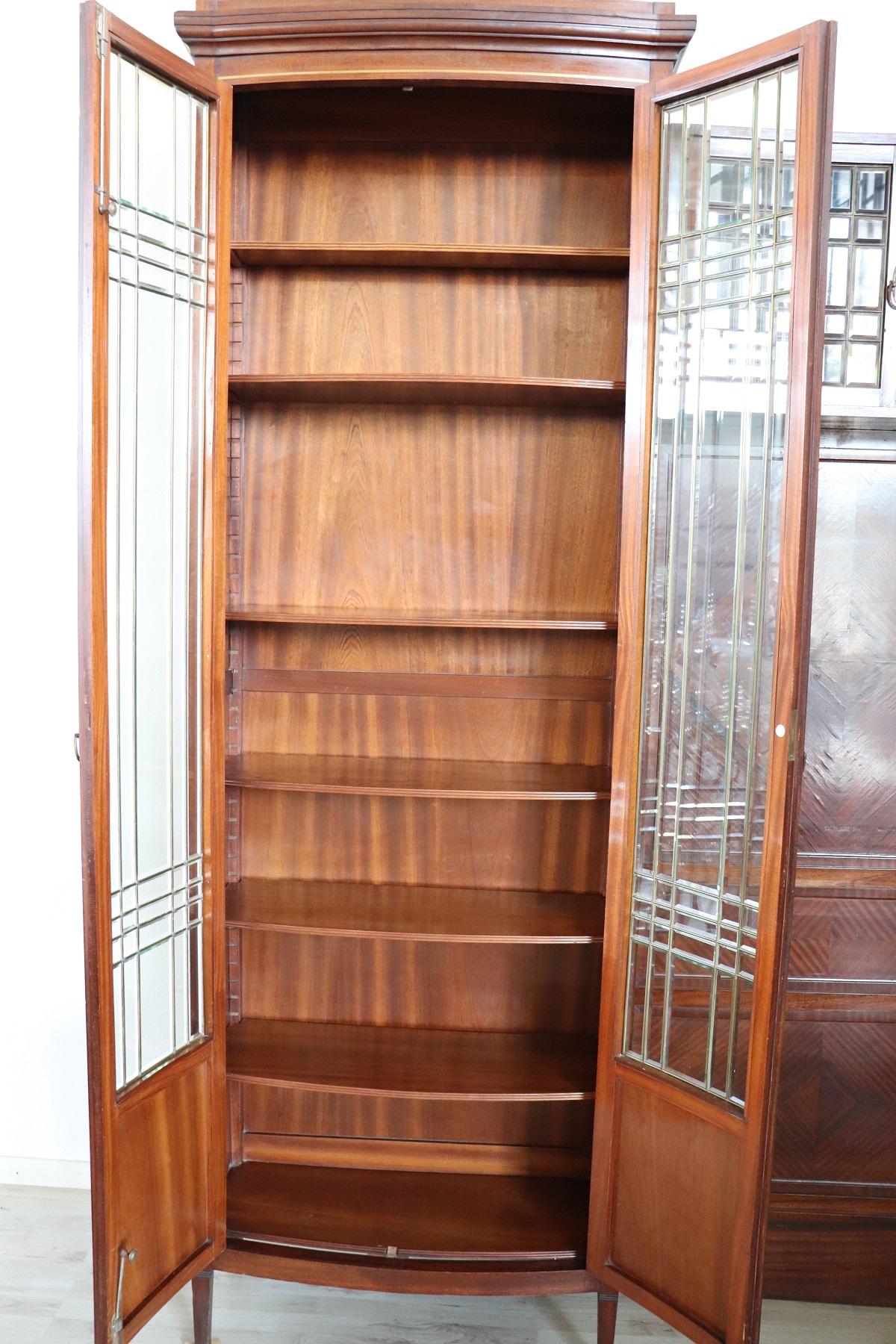 Early 20th Century Mahogany Office Furniture Set with 3 Bookcase 1 Desk 1 Chair 3