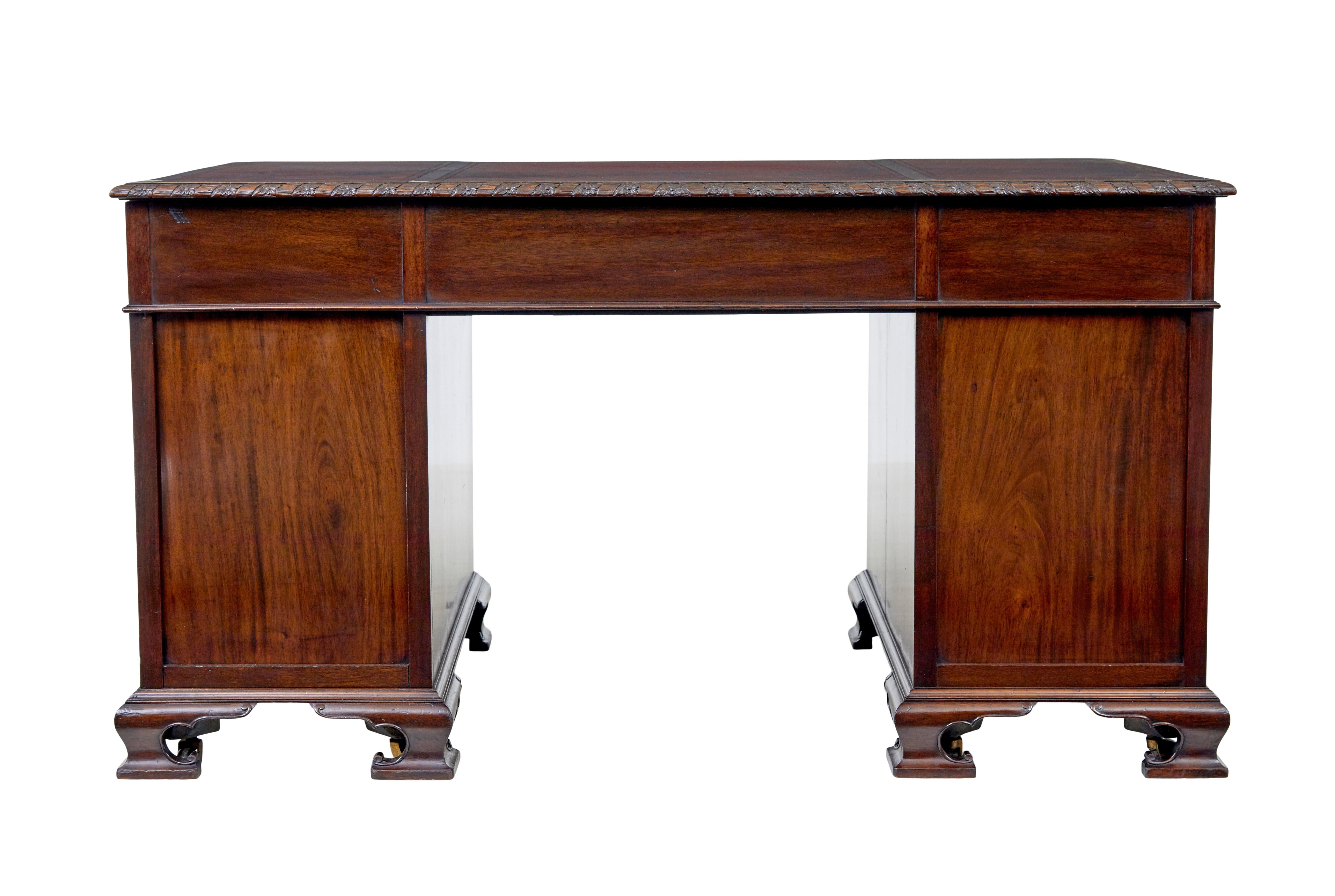 Carved Early 20th century mahogany pedestal desk by Hobbs & Co For Sale