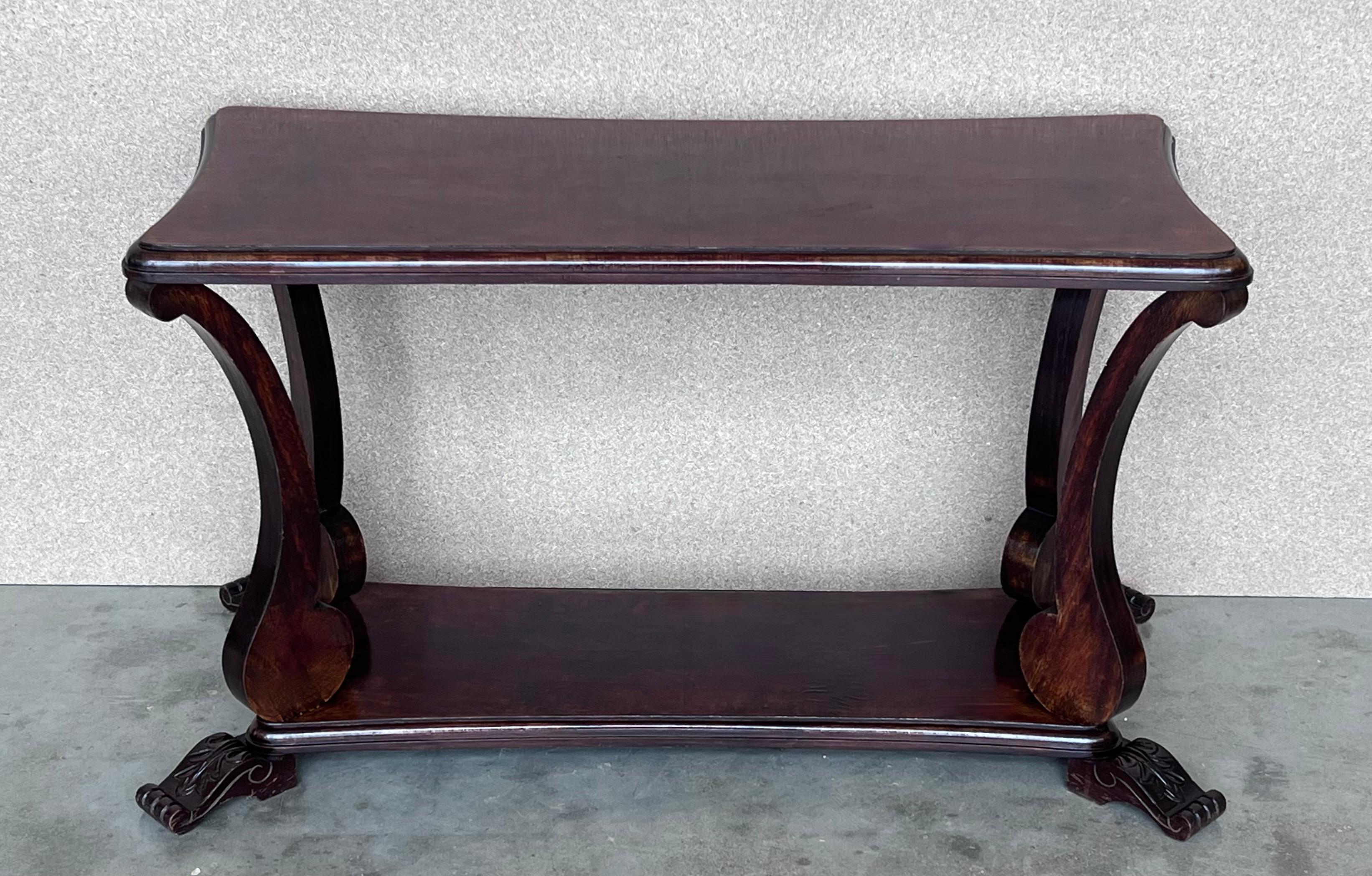 French Provincial Early 20th Century Mahogany Rectangular Coffee Table with Low Shelve For Sale