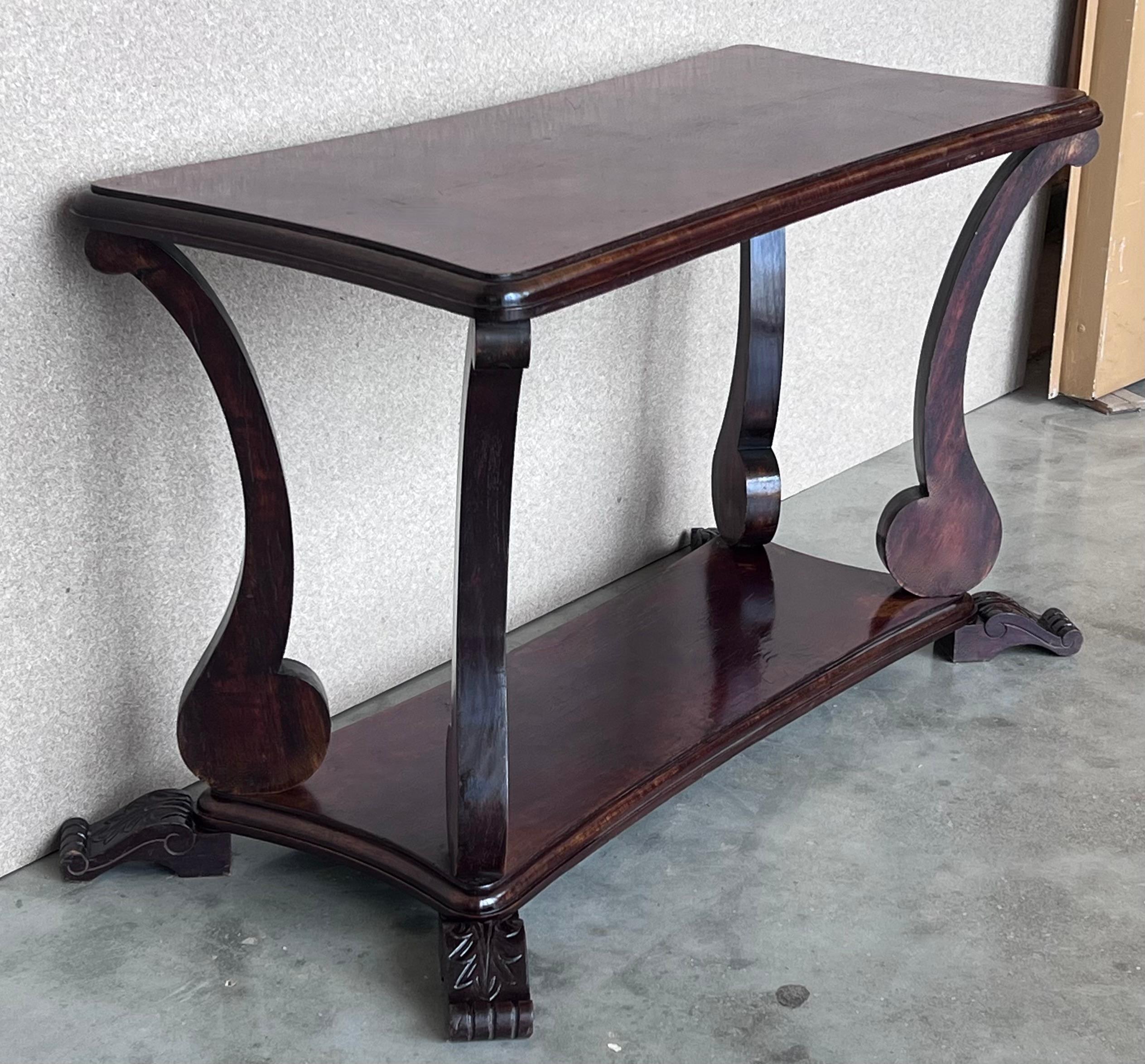 French Early 20th Century Mahogany Rectangular Coffee Table with Low Shelve For Sale