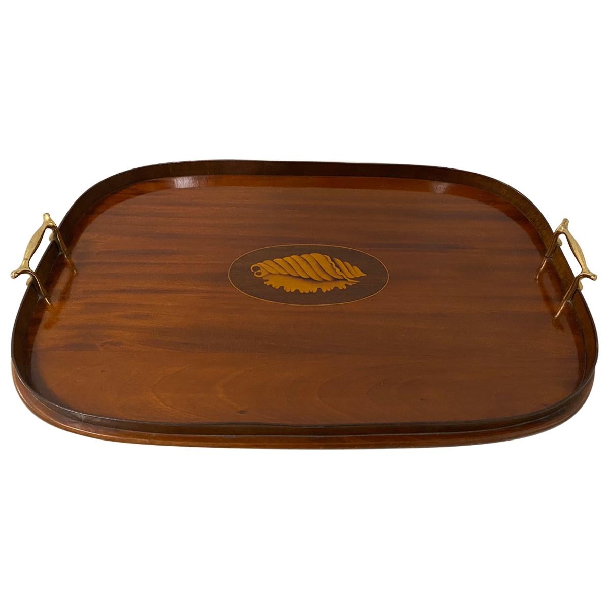 Early 20th Century Mahogany Serving / Bar Tray with Shell Inlay For Sale