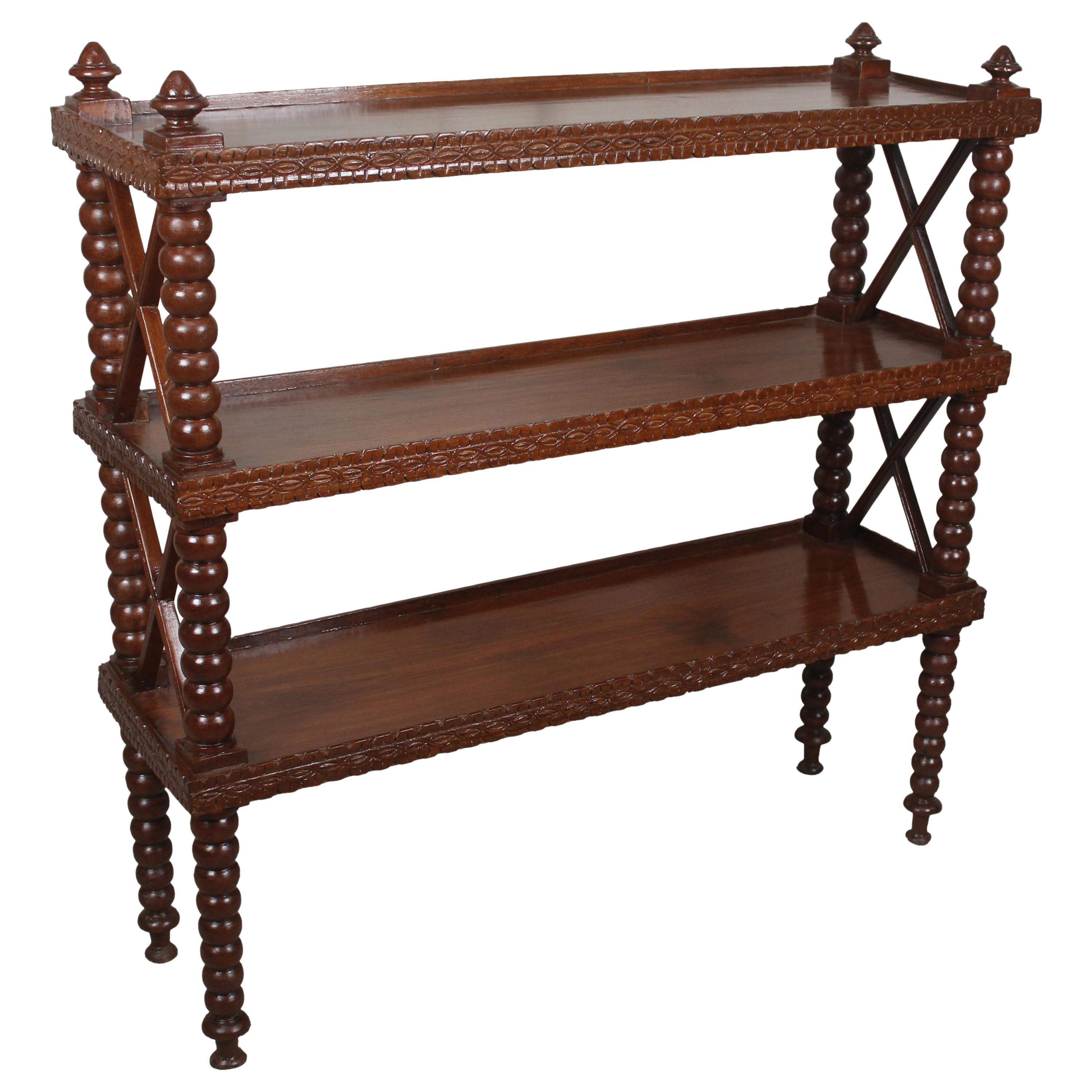 Early 20th Century, Mahogany Three-Tier Shelf Étagère, Bobbin Spindle Bookcase