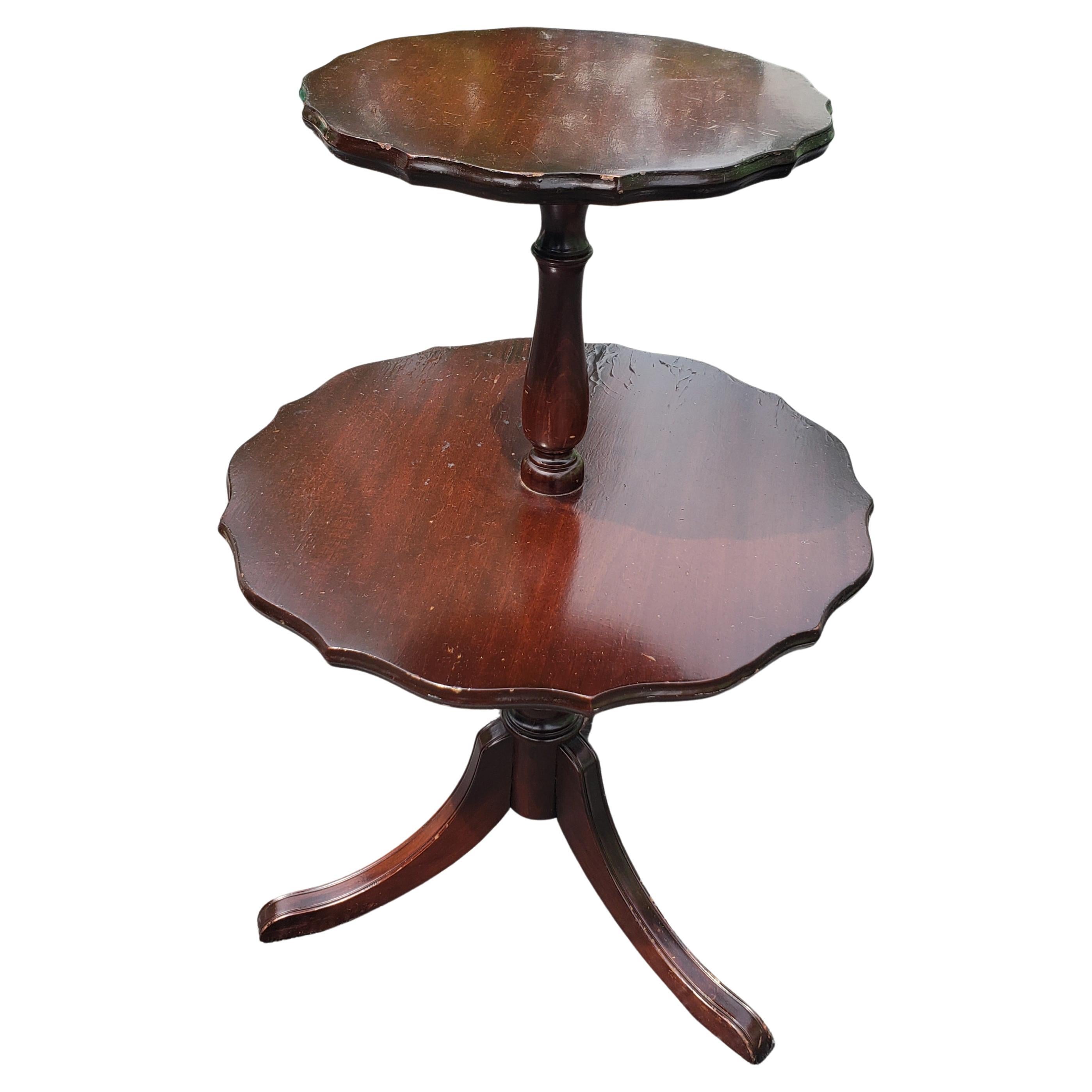 Early 20th century mahogany two-tier dumbwaiter desert table. Table measures 28