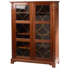 Early 20th Century Mahogany Veneer Window Bookcase Vitrine, England circa 1920