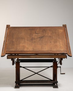 Early 20th Century Mahogany Wood Adjustable Kahn Frères Drafting Table