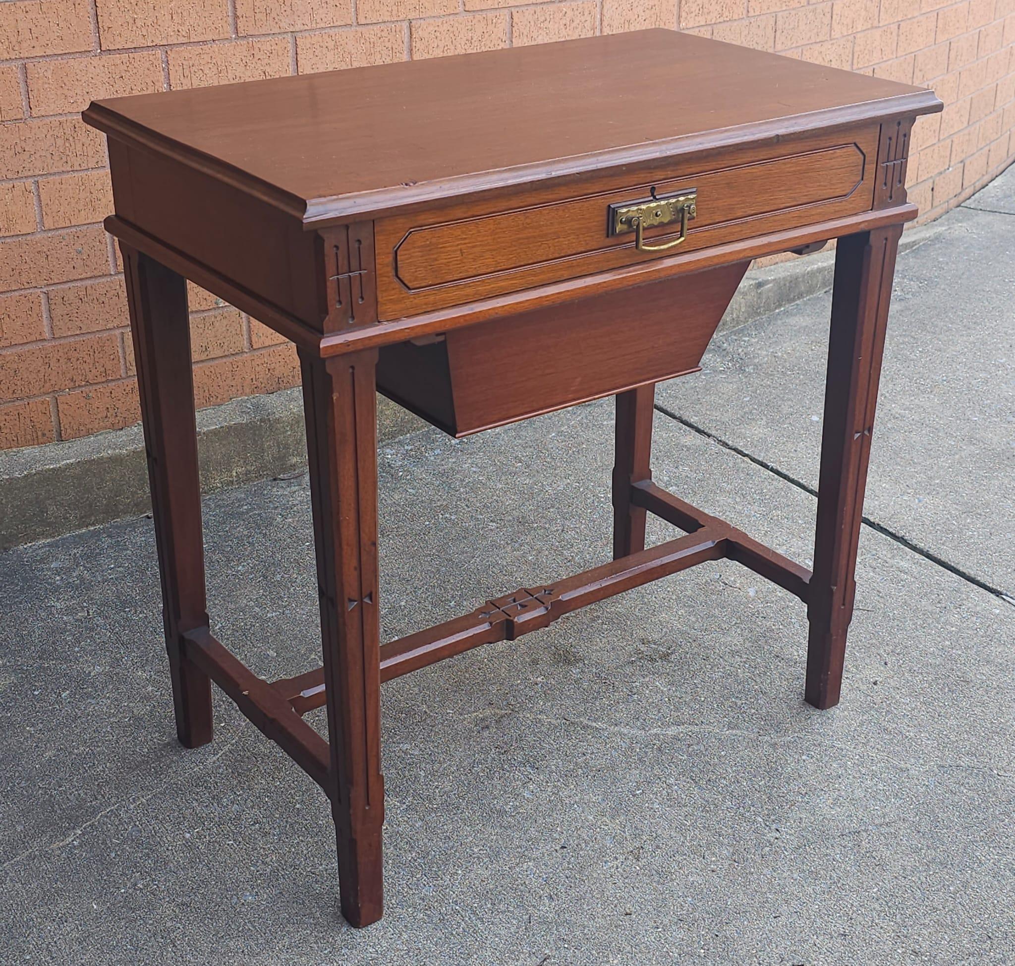 Brass Early 20th Century Mahogany Work Table Sewing Table For Sale