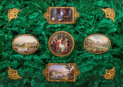 Early 20th Century Malachite Panel with Inlaid Enamel Plaques
