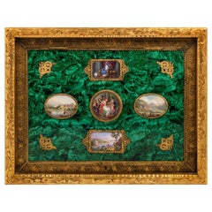 Early 20th Century Malachite Panel with Inlaid Enamel Plaques