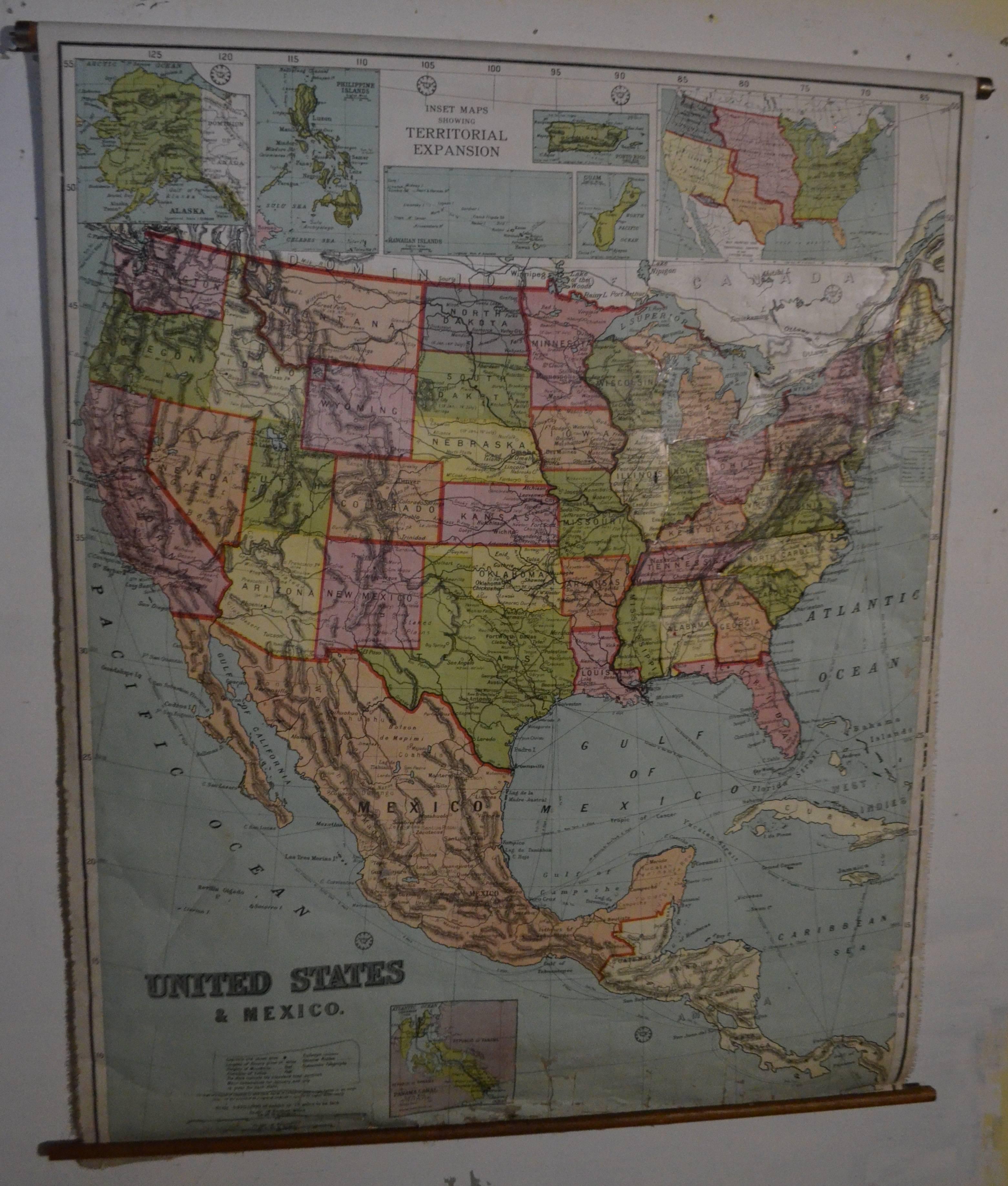 Arts and Crafts Early 20th Century Map of the United States and Mexico, 1916 Edition