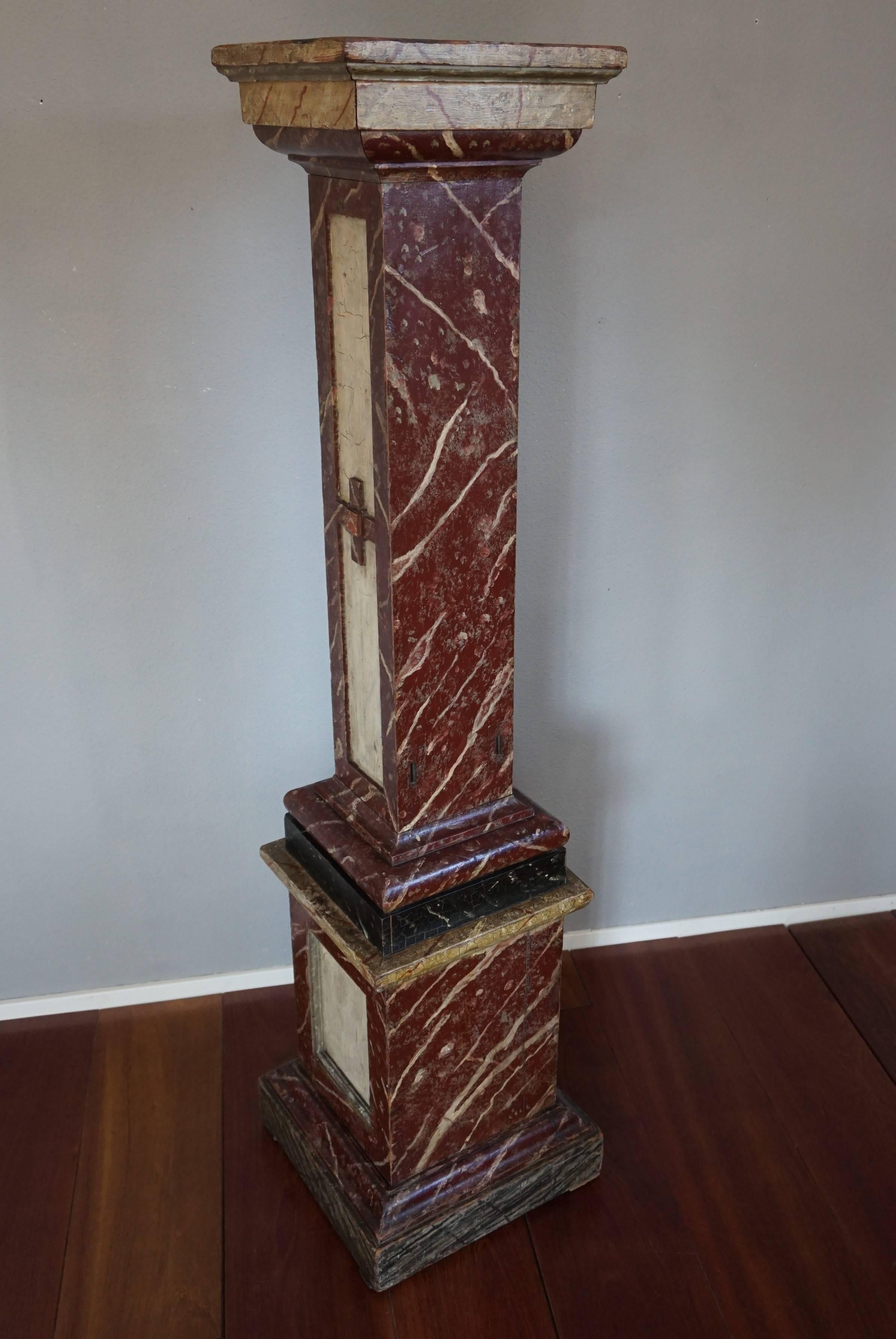 Art Deco Early 20th Century Marble Painted Wooden Sculpture Stand / Newel Post Column For Sale