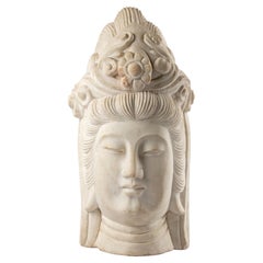 Early 20th Century Marble Sculpture Head of Kuan Yin, Bodhisattava of Compassion