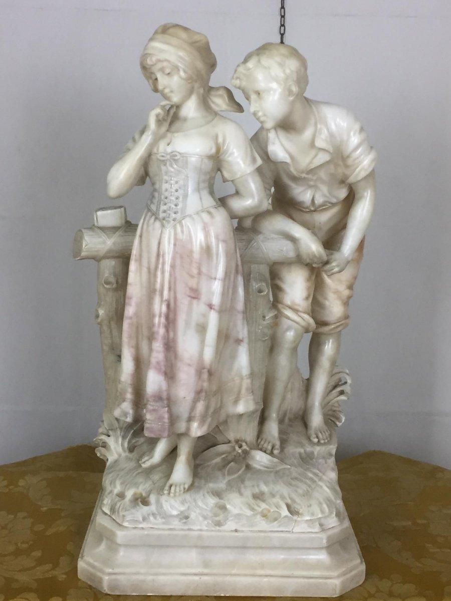 An interesting 20th century white Carrara marble sculpture by the Italian artist Cipriani representing two young lovers.
The sculpture is signed on the base.

Dimensions:
Height 67 cm
Base 34 cm x 25 cm
In good condition.