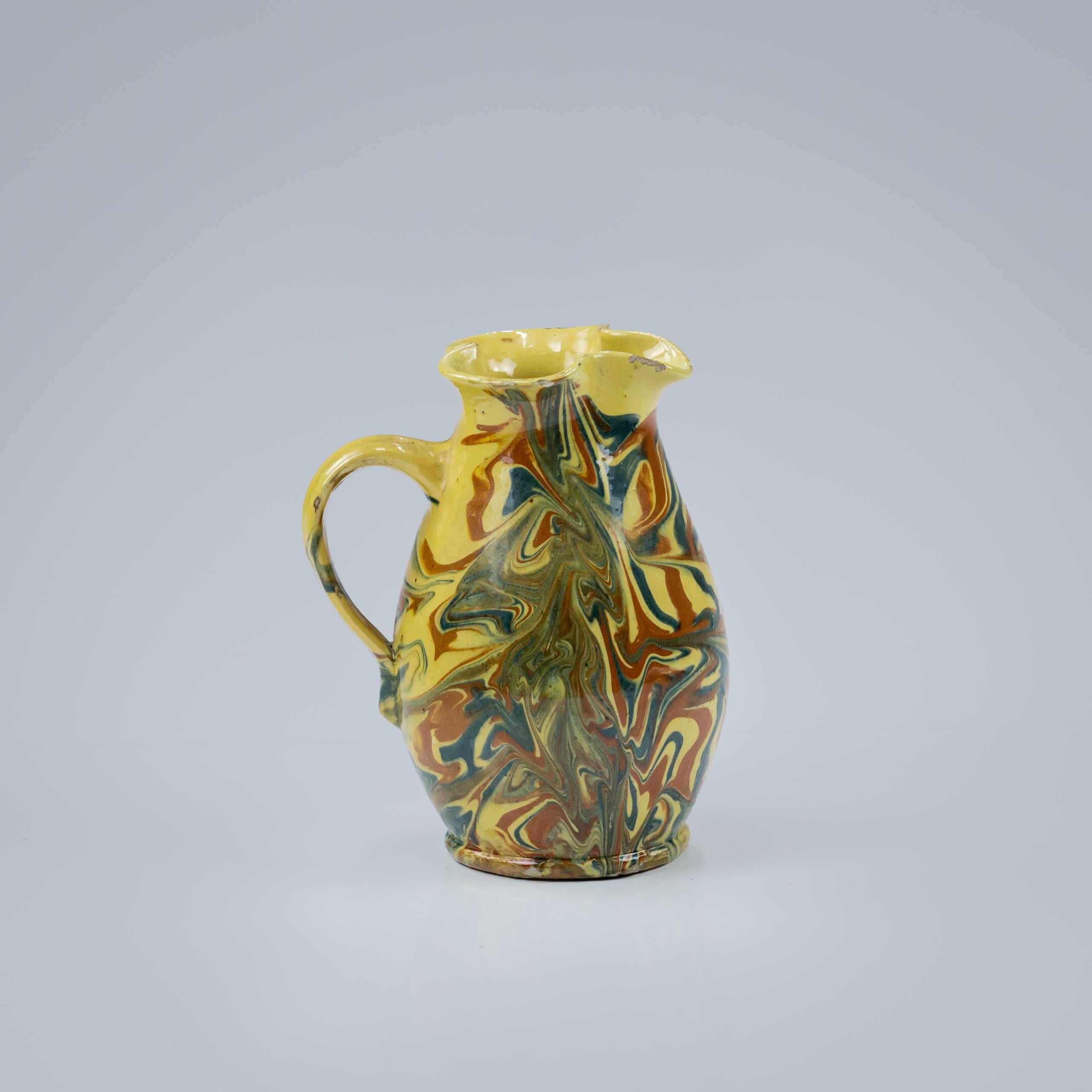 Early 20th Century Trefoil spout marble slipware jug France Circa 1900