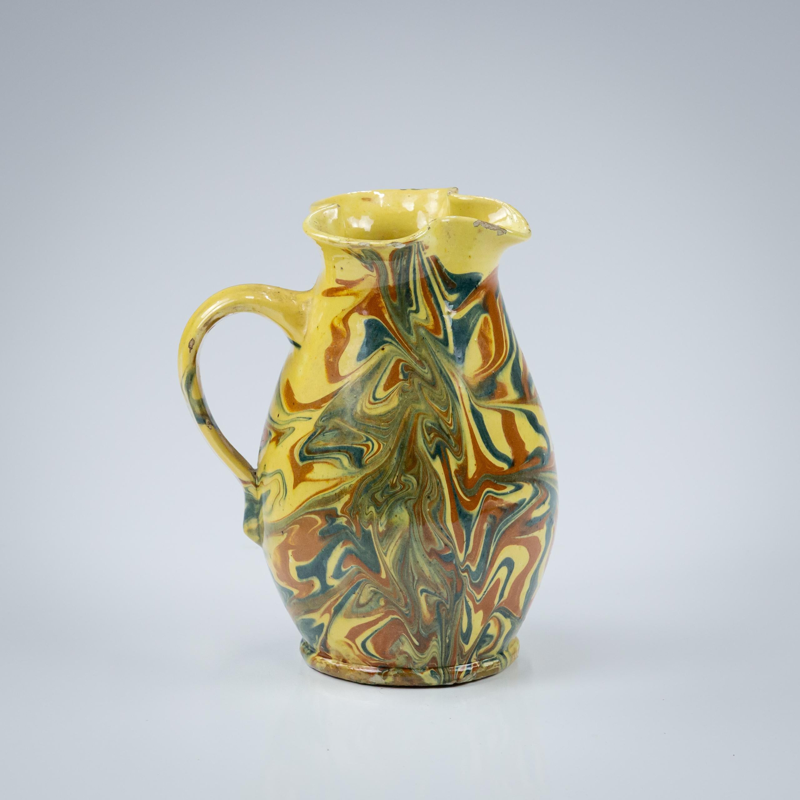 French Early 20th Century Marble Slipware Jug, Trefoil Spout