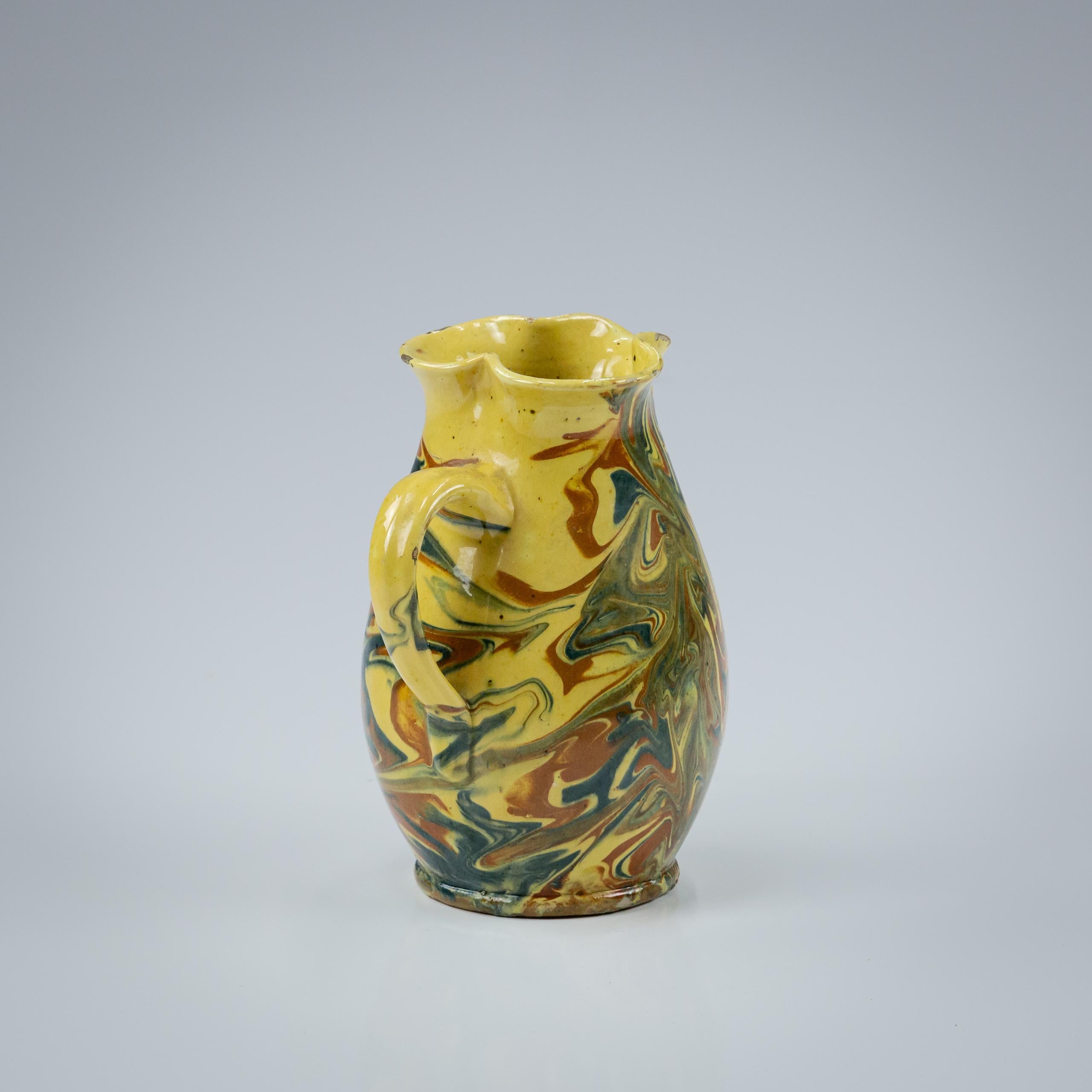 Glazed Early 20th Century Marble Slipware Jug, Trefoil Spout