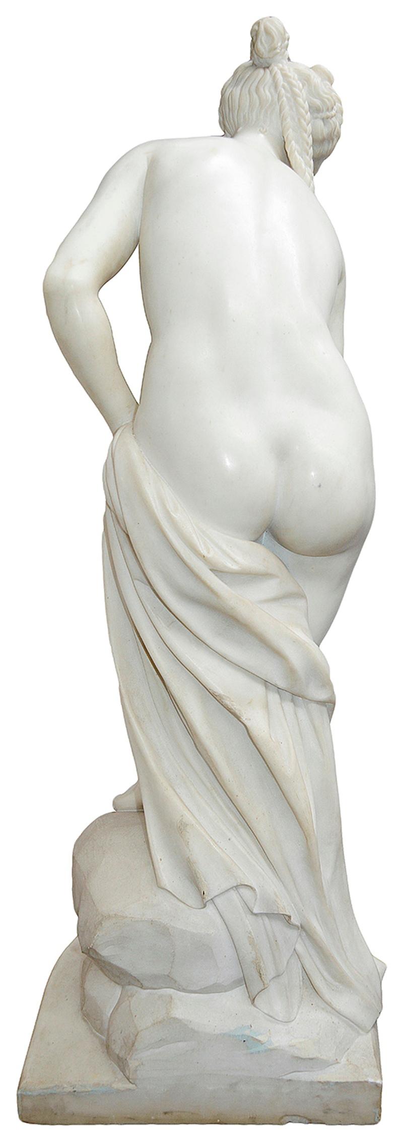 Hand-Carved Early 20th Century Marble Statue of 'Venus Au Bain'