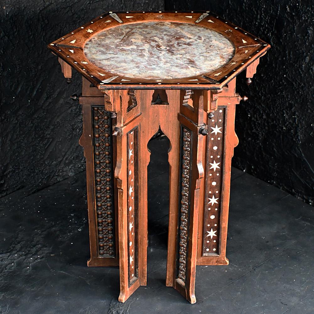 Early Victorian Early 20th Century Marble Top Moorish Side Table      For Sale
