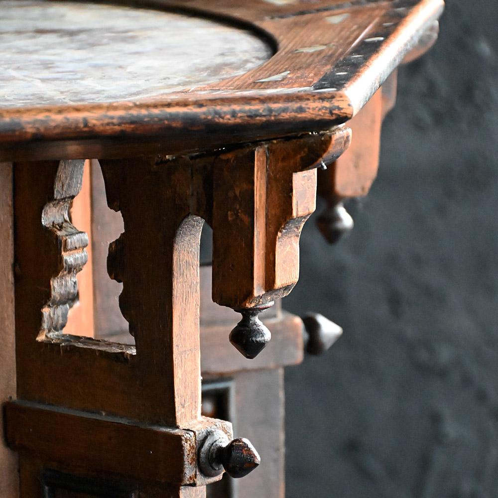 Hand-Crafted Early 20th Century Marble Top Moorish Side Table      For Sale