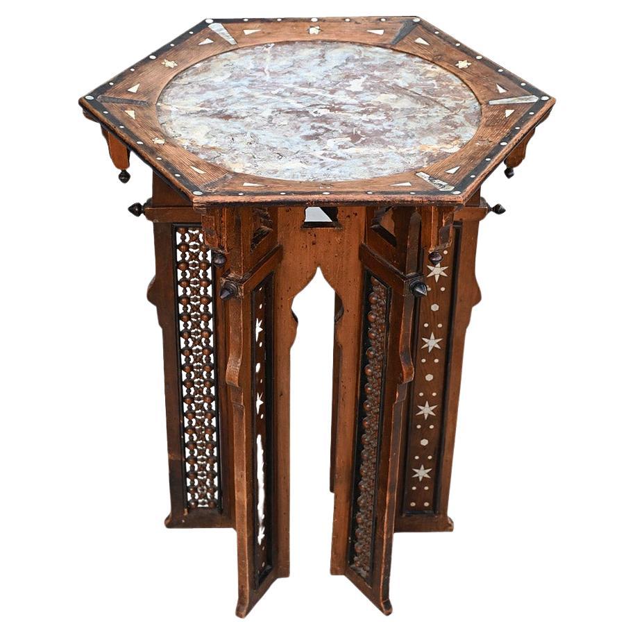 Early 20th Century Marble Top Moorish Side Table      For Sale
