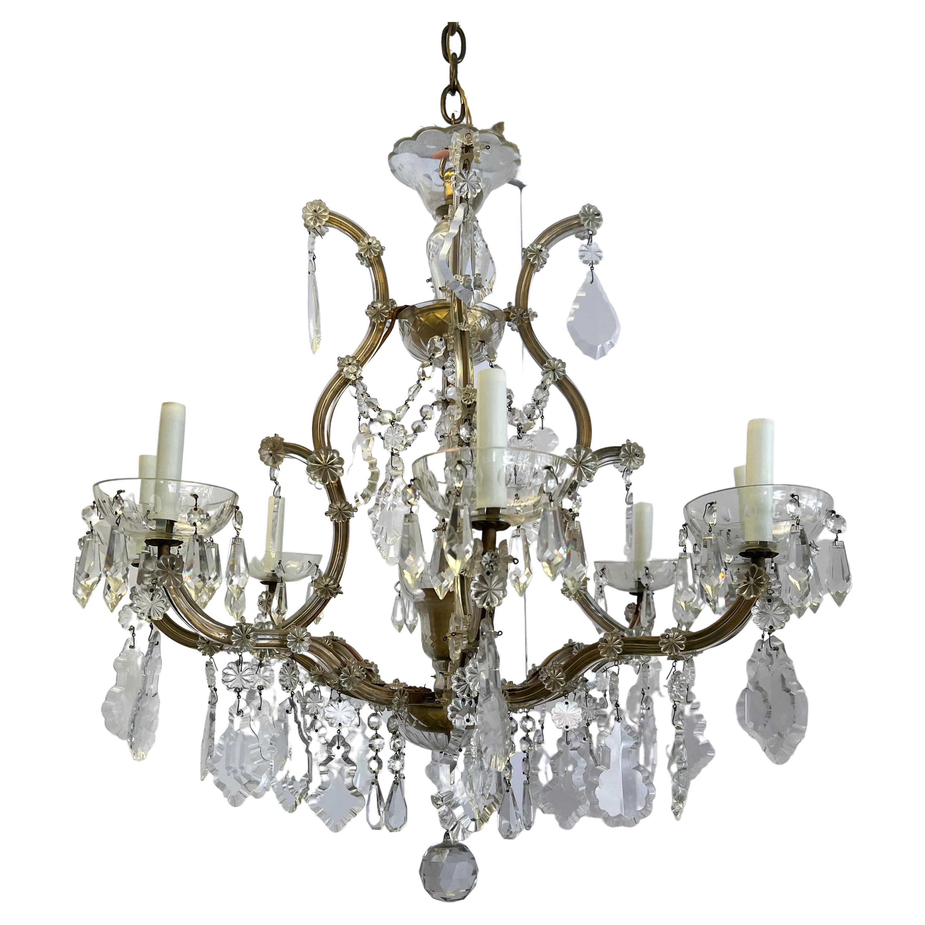 Early 20th Century Maria Theresa 8 Arm Crystal Chandelier