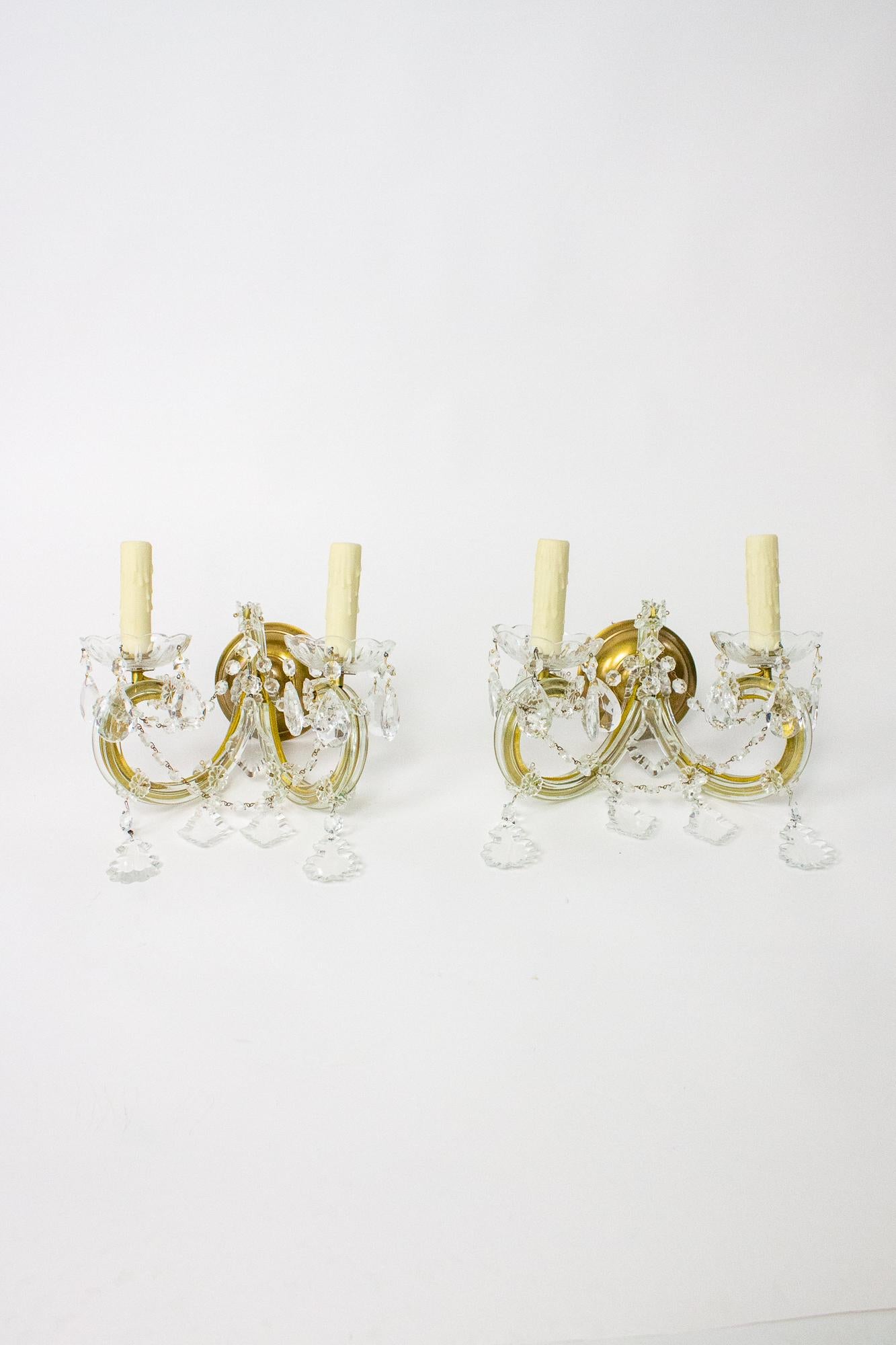 Metal Early 20th Century Maria Theresa Crystal Sconces For Sale