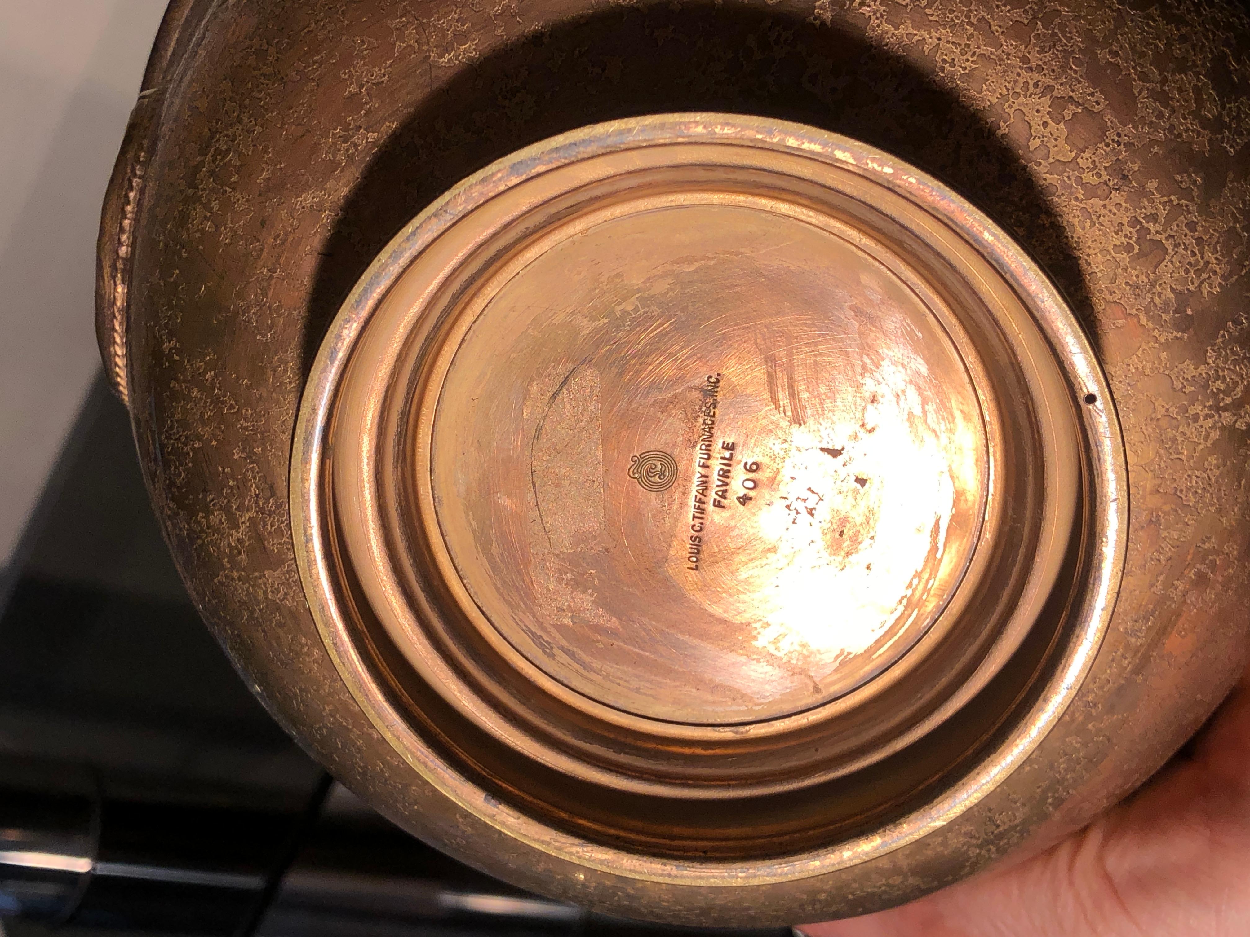 American Early 20th Century Marked L.C. Tiffany Rounded Copper Bowl or Valet Tray