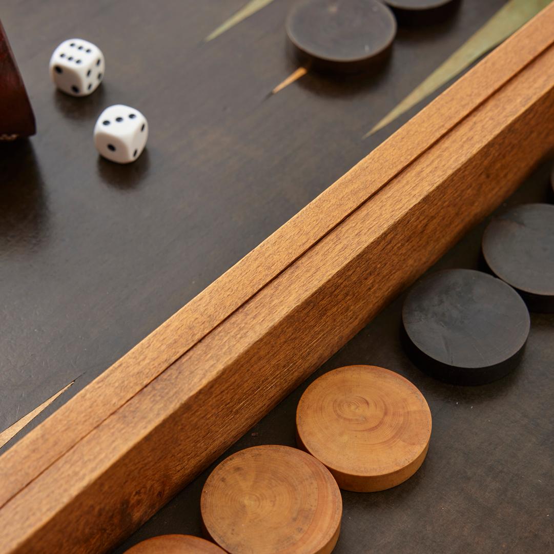 French Early 20th Century Marquetry Backgammon and Chess Set