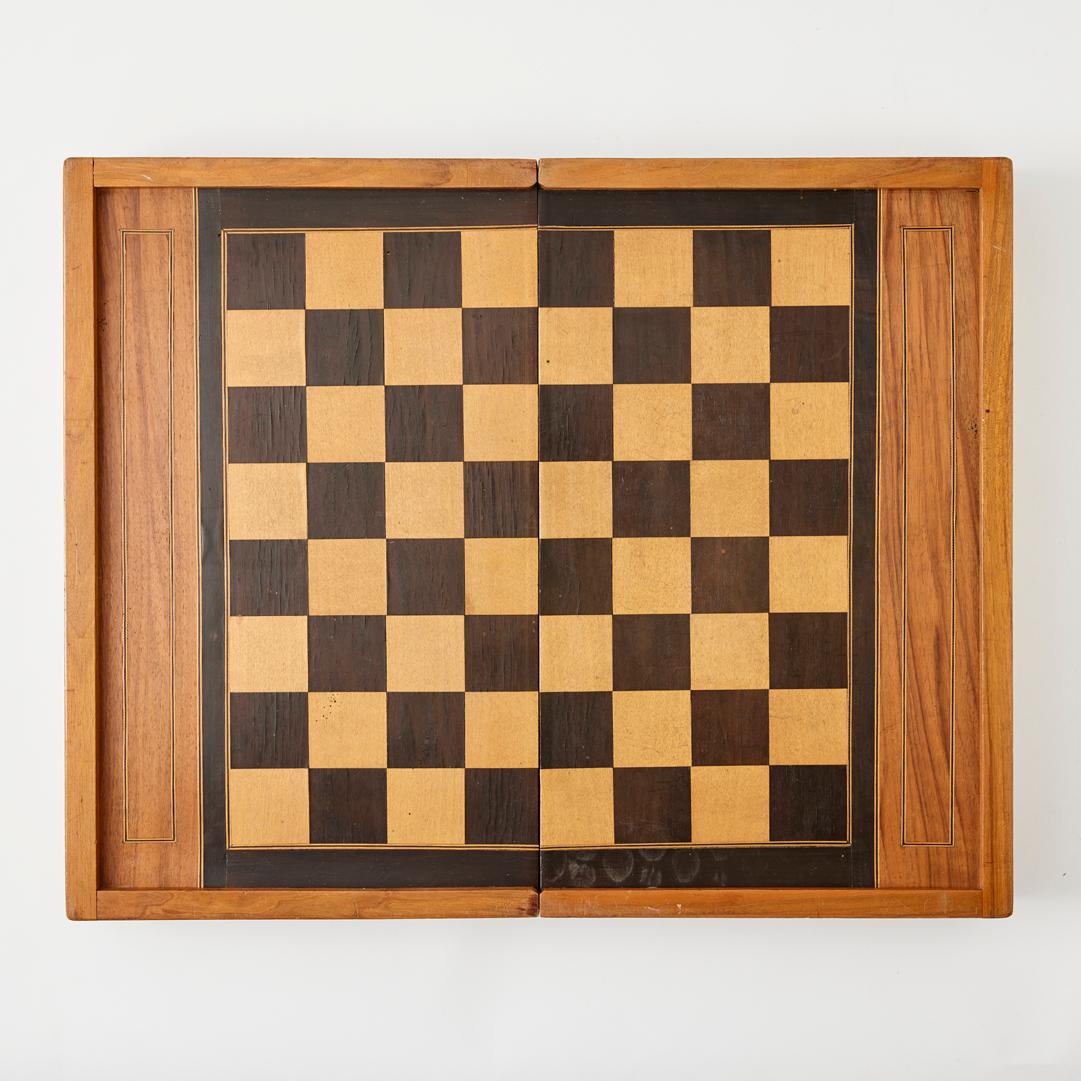 Early 20th Century Marquetry Backgammon and Chess Set 4