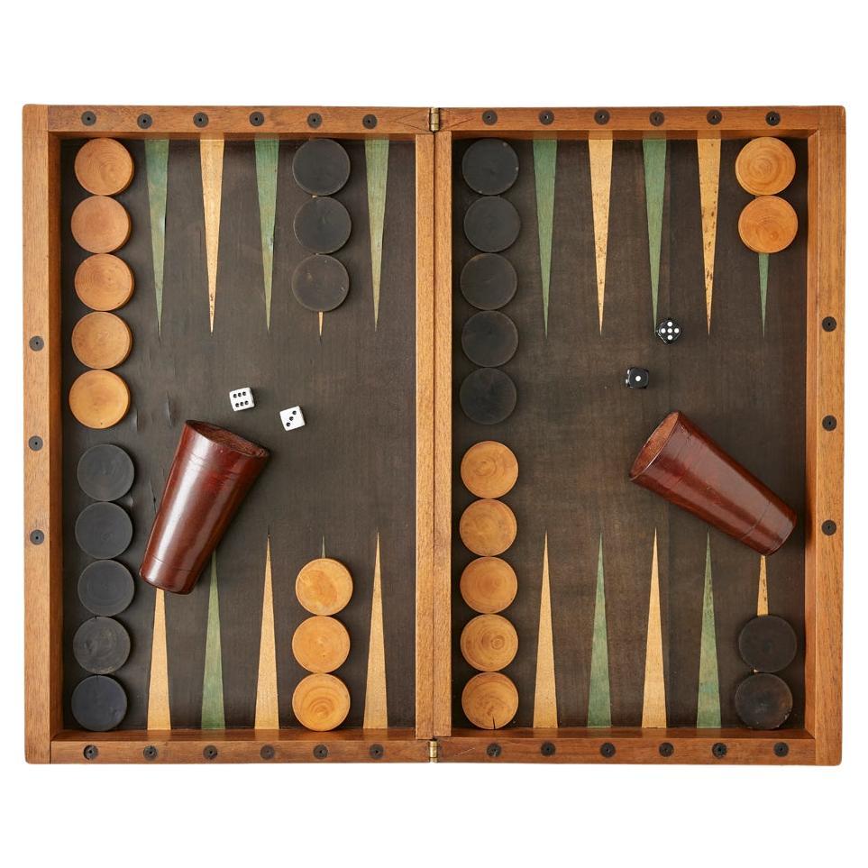 Early 20th Century Marquetry Backgammon and Chess Set