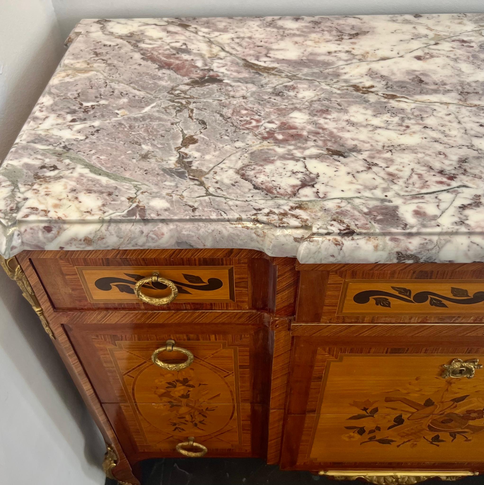 Early 20th-Century Marquetry Commode with Marble Top from Maison Rinck For Sale 3