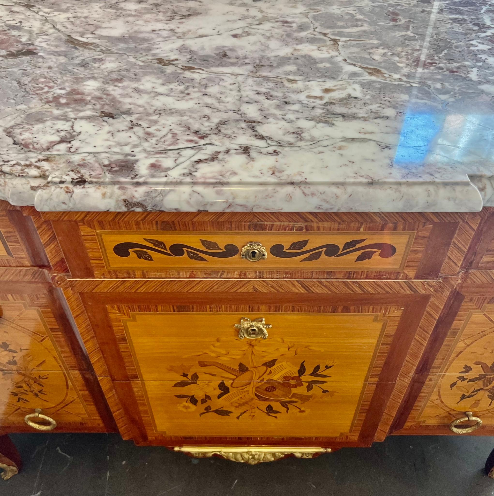 Early 20th-Century Marquetry Commode with Marble Top from Maison Rinck For Sale 4