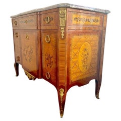 Early 20th-Century Marquetry Commode with Marble Top from Maison Rinck