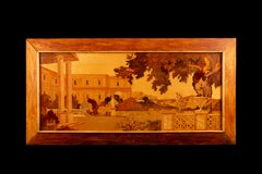 Early 20th Century Marquetry Panel of a Terrace Scene by Pierre Rosenau