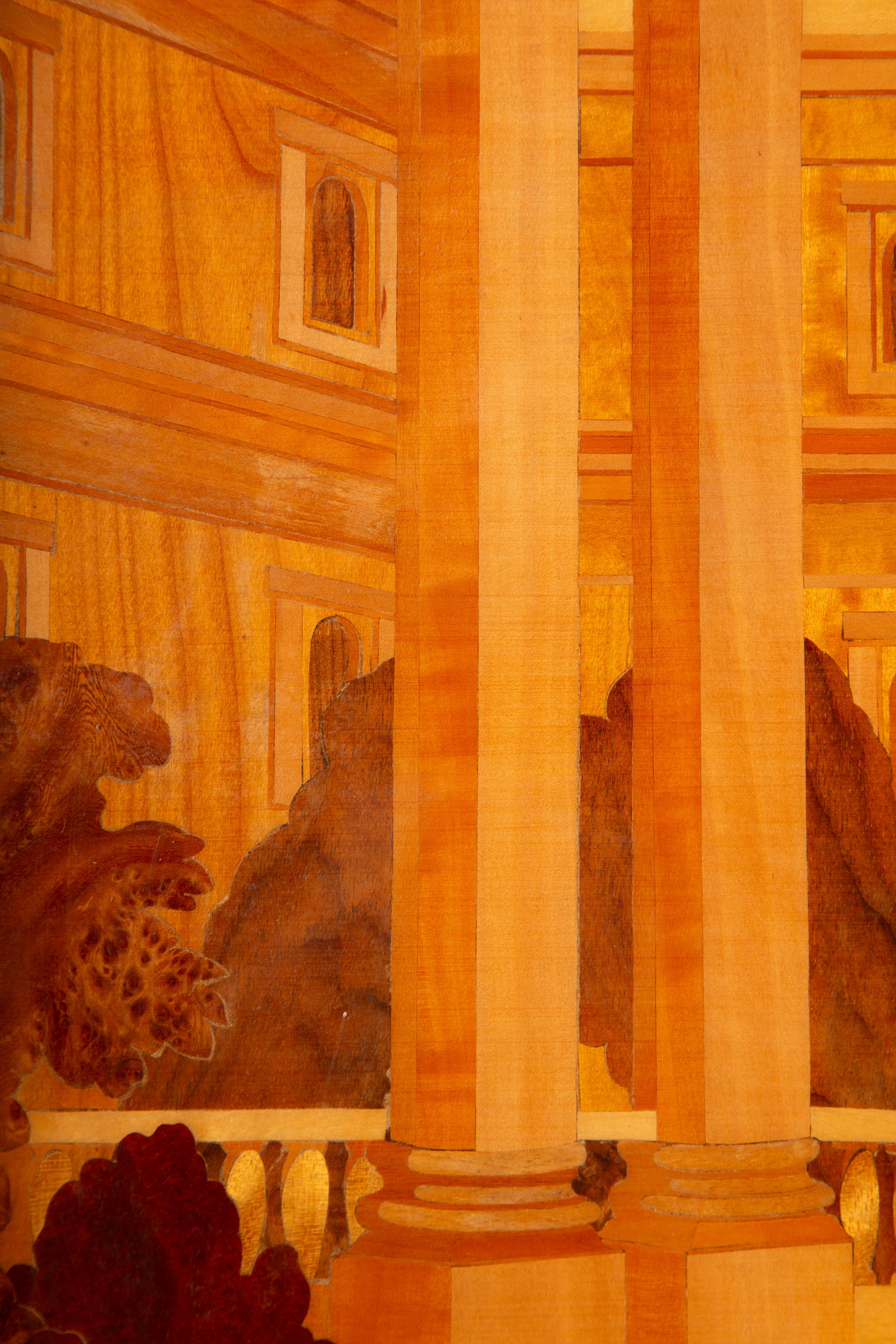 Early 20th Century Marquetry Panel of a Terrace Scene by Pierre Rosenau In Excellent Condition For Sale In New York, NY