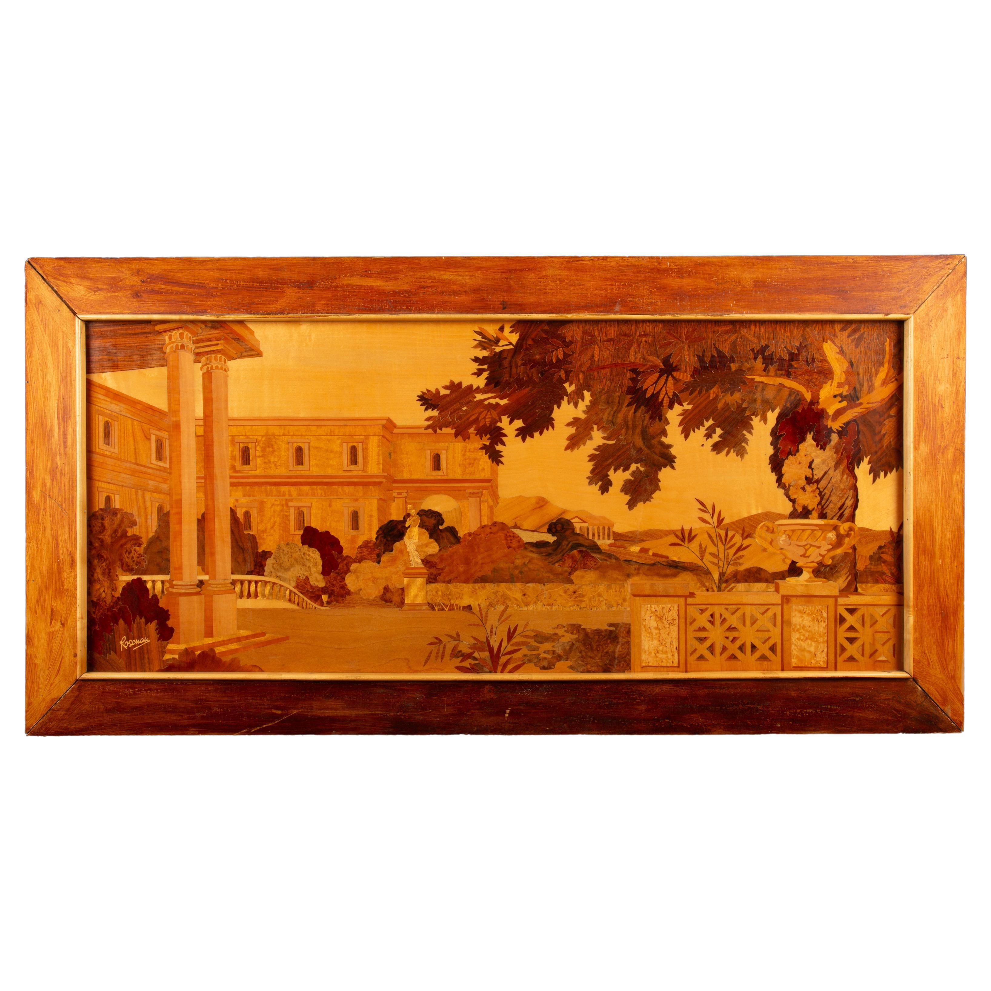 Early 20th Century Marquetry Panel of a Terrace Scene by Pierre Rosenau For Sale