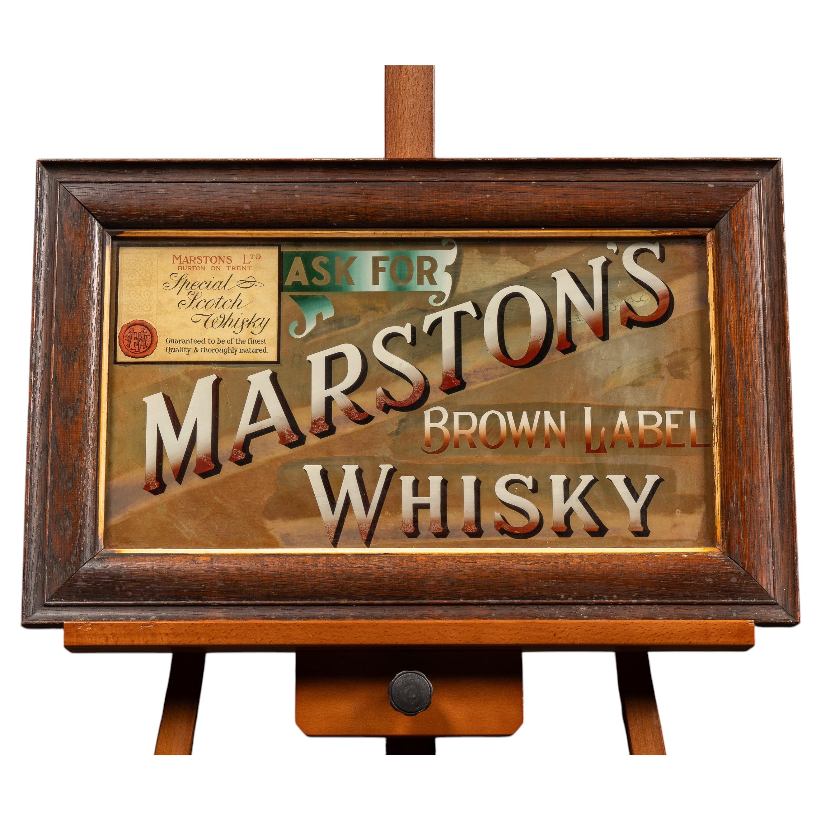 Early 20th Century Marston's Brown Label Whisky Framed ROG Sign