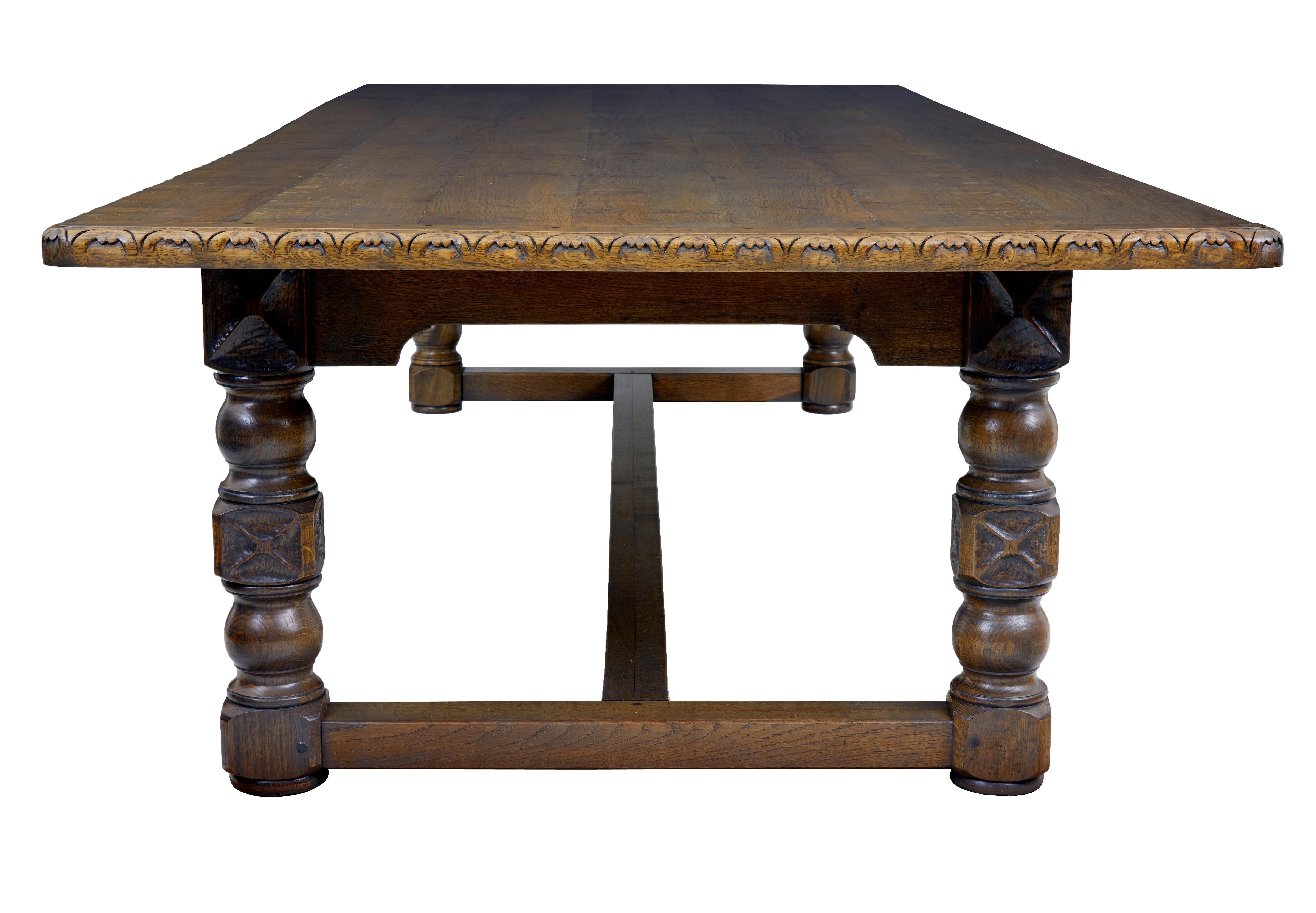 Rustic Early 20th Century Massive English Oak Stamped Dining Table