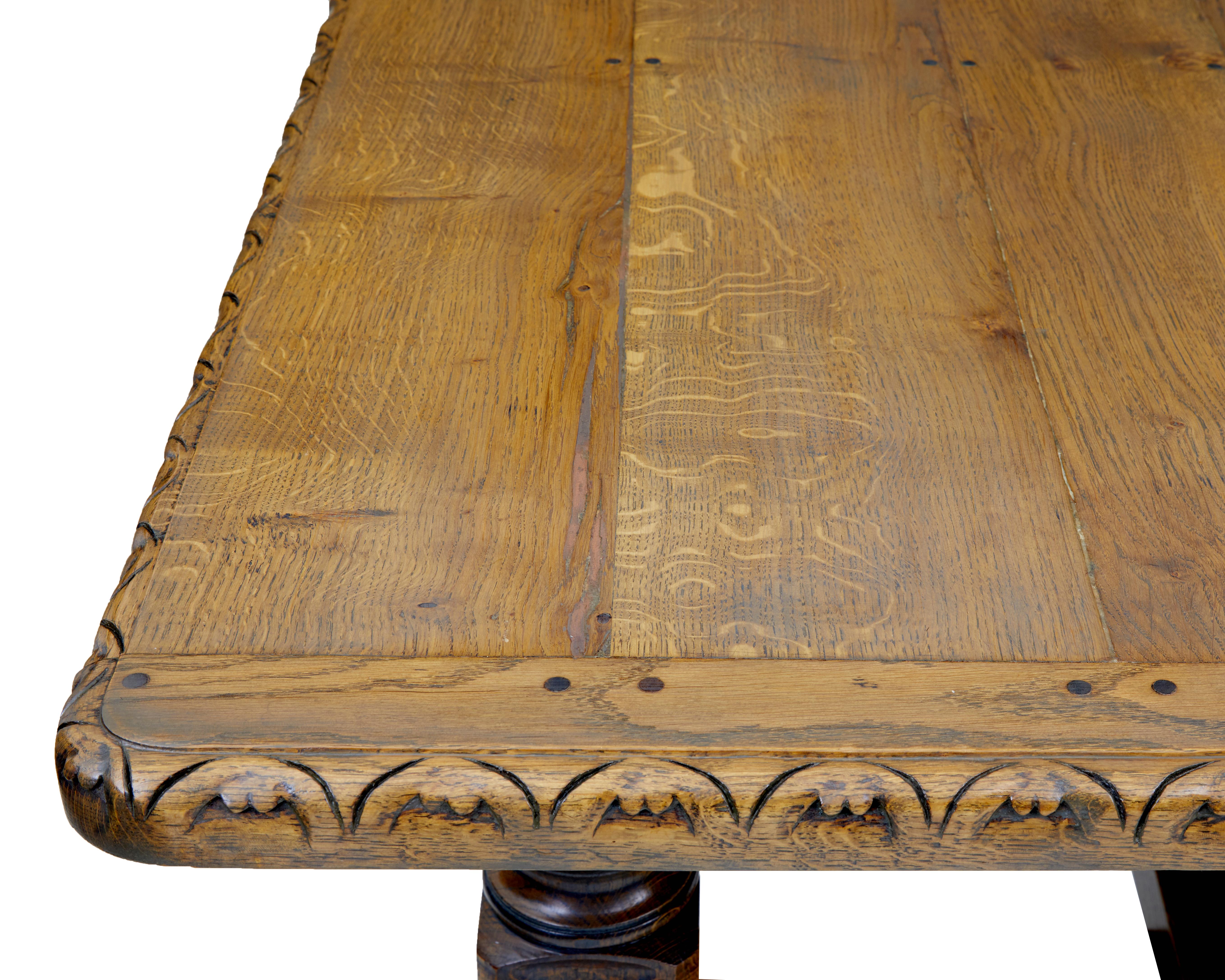 Early 20th Century Massive English Oak Stamped Dining Table In Good Condition In Debenham, Suffolk