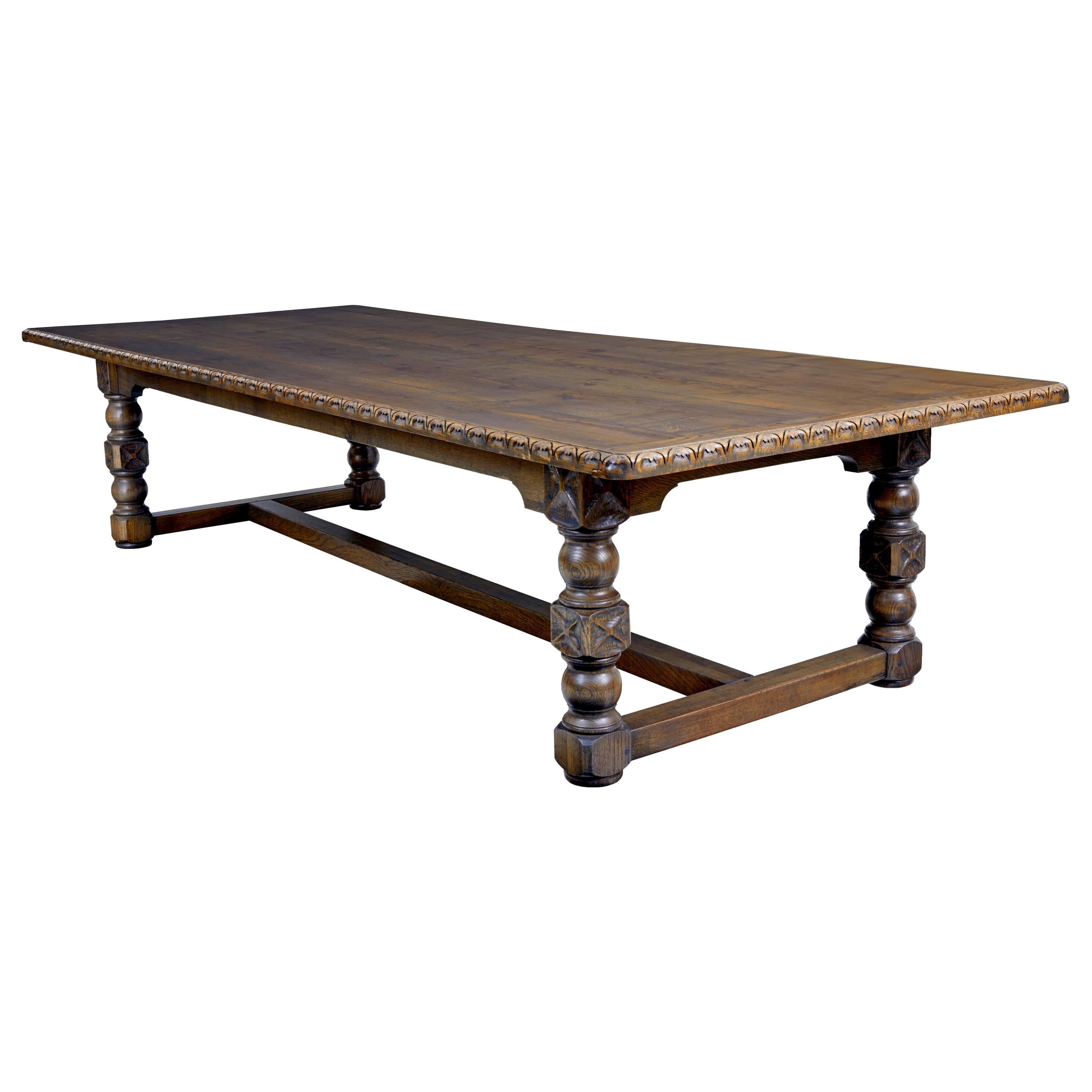 Early 20th Century Massive English Oak Stamped Dining Table