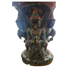 Bouddha en bois massif sculpté à la main, datant du début du XXe siècle, sur socle, provenant de Thaïlande