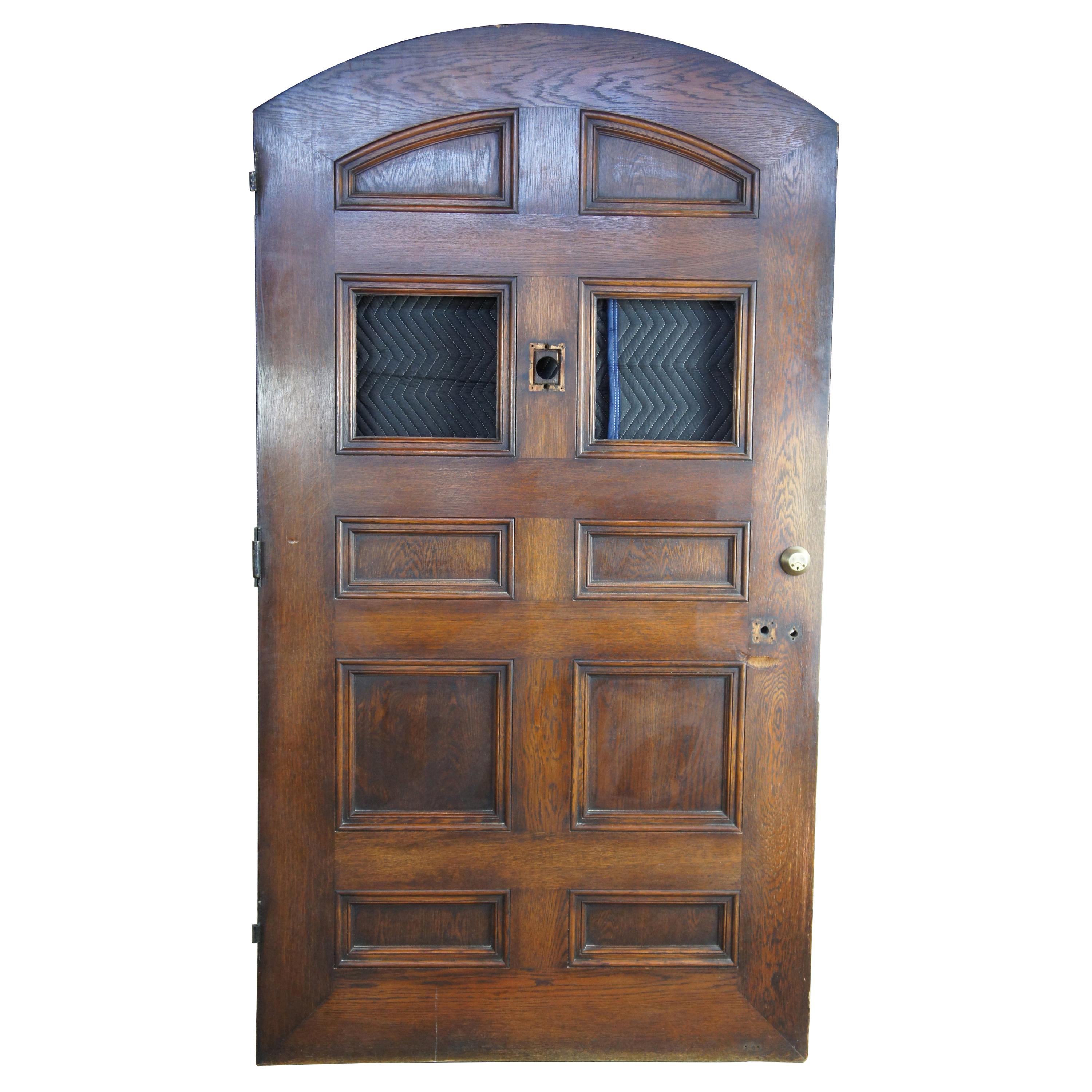 Early 20th Century Massive Solid Oak Reclaimed Panel Door Arched Spanish