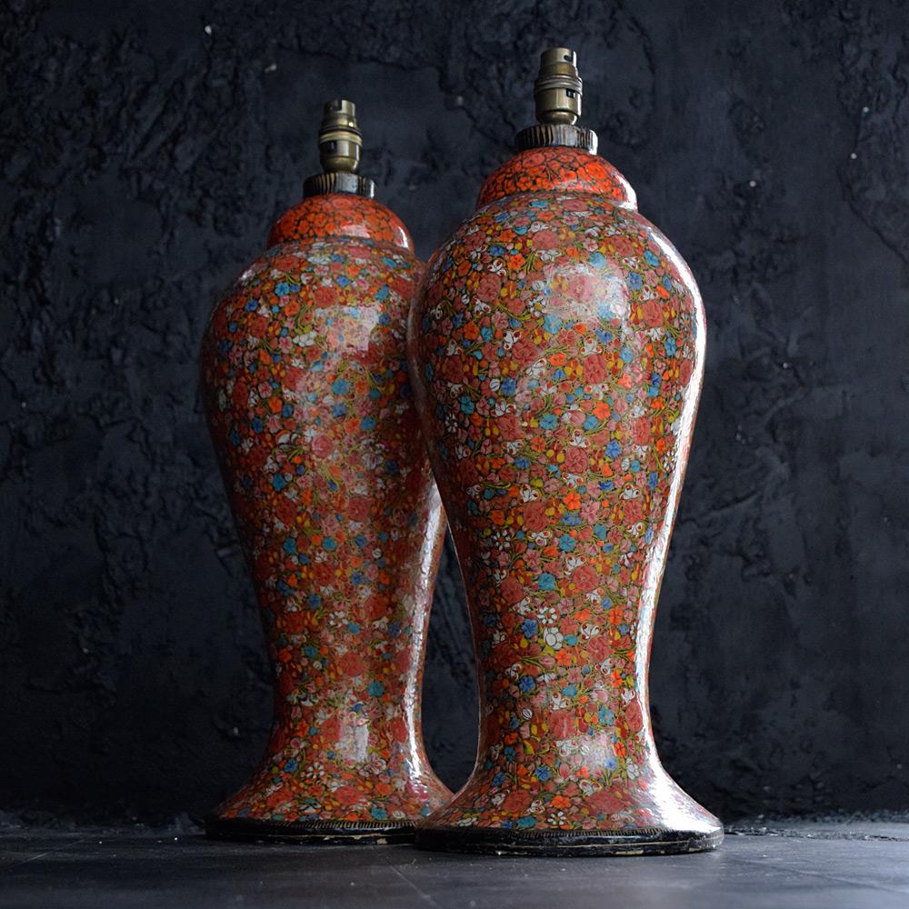 Indian Early 20th Century Matched Pair Kashmir Lamps