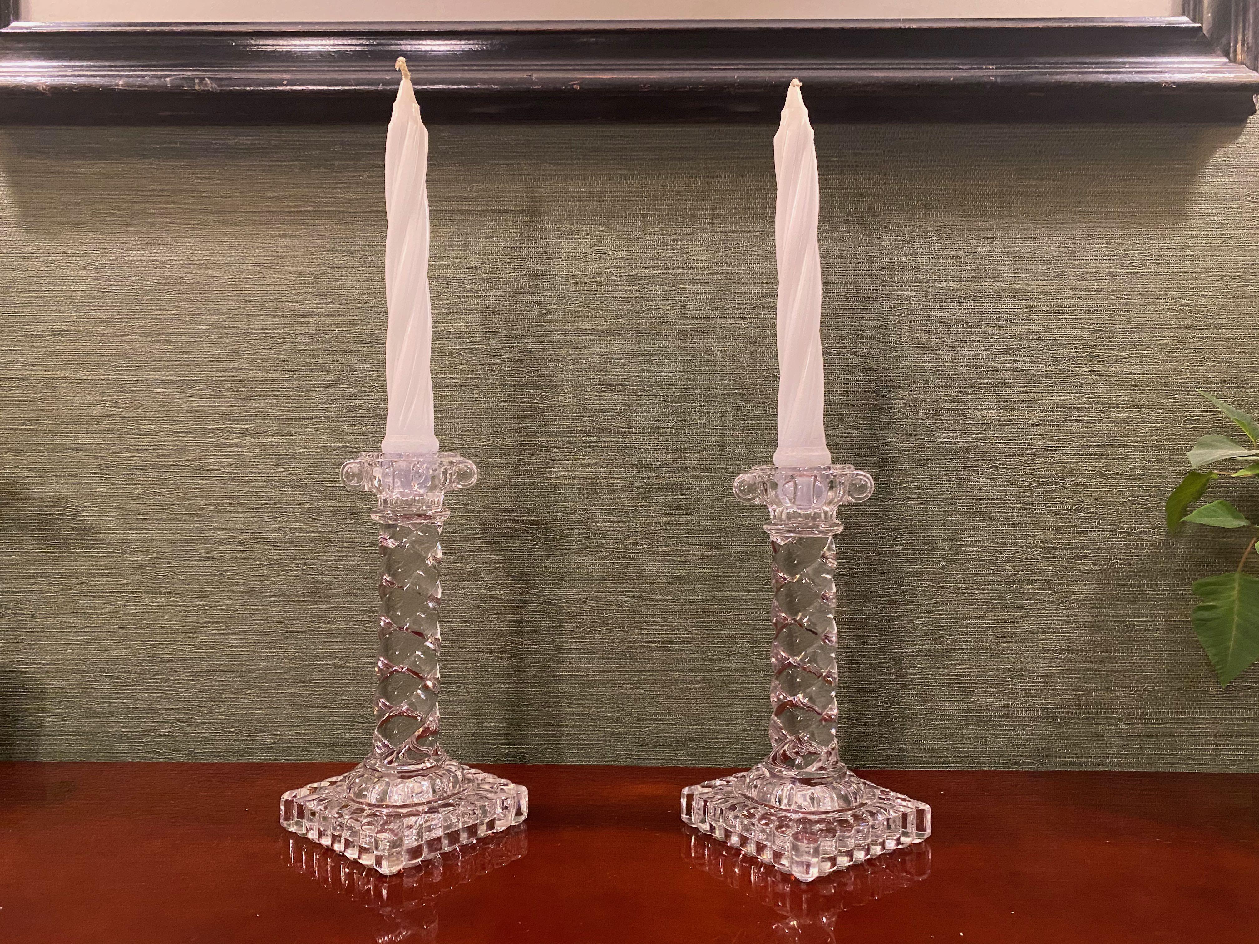Early 20th Century Matched Pair of Crystal Glass Candlesticks by Baccarat 6