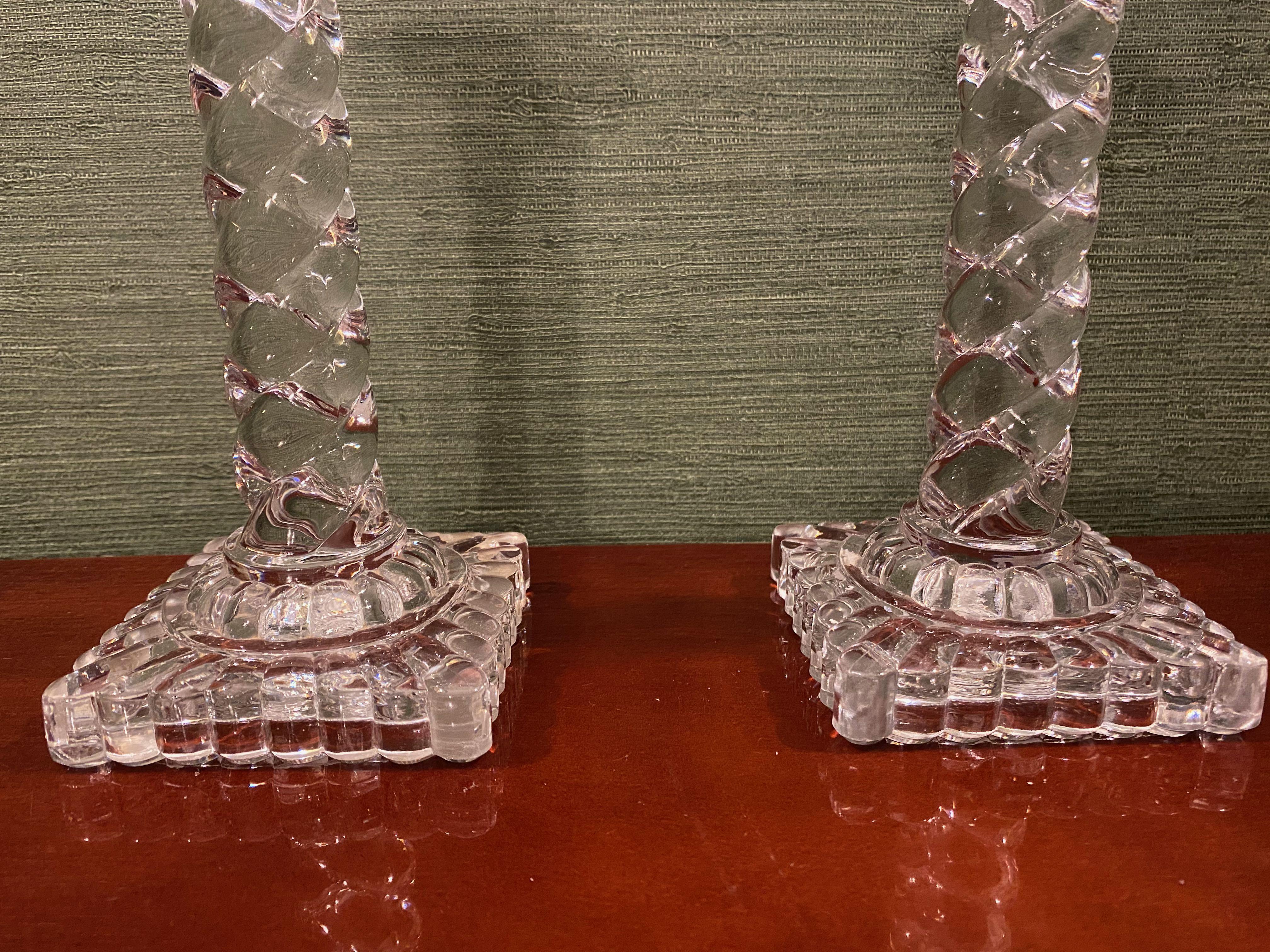 Belle Époque Early 20th Century Matched Pair of Crystal Glass Candlesticks by Baccarat