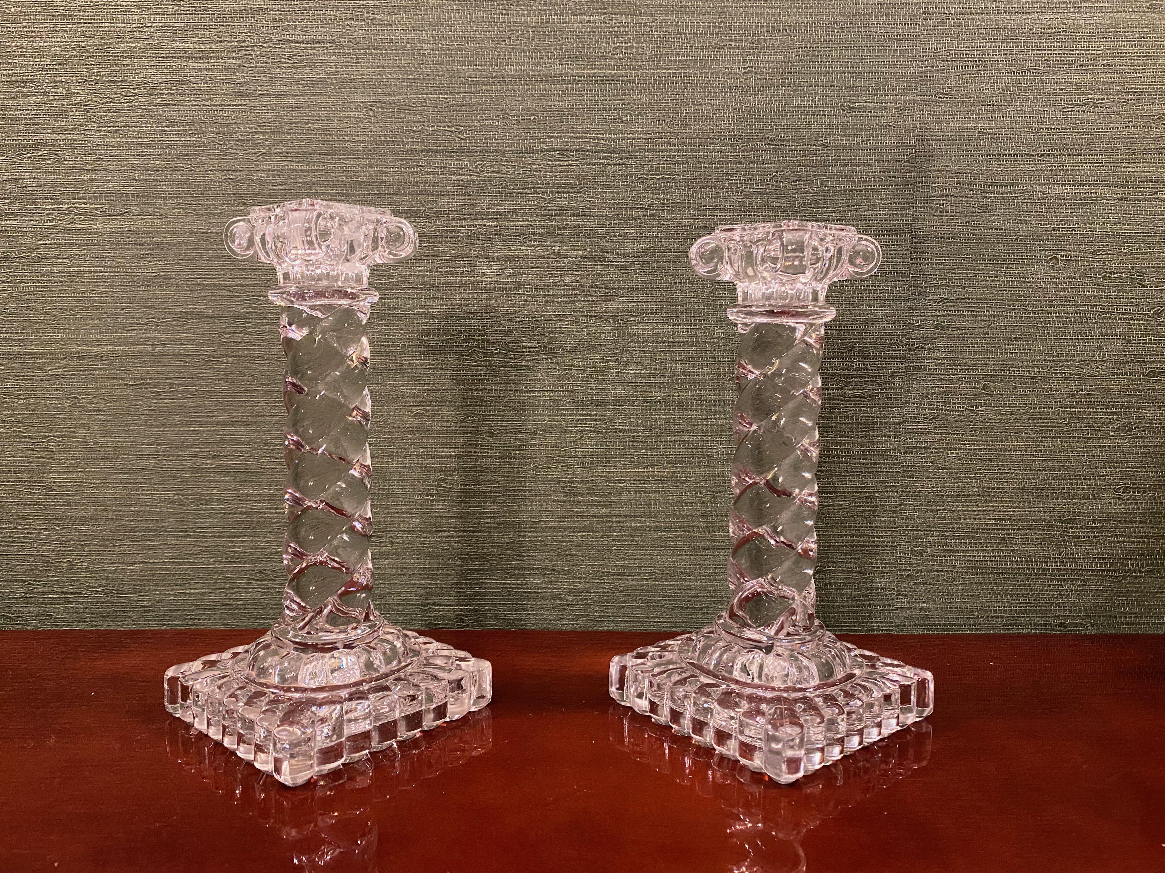 Early 20th Century Matched Pair of Crystal Glass Candlesticks by Baccarat 1