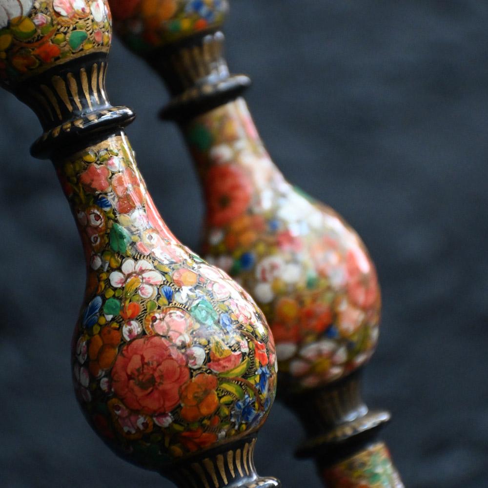Late Victorian Early-20th Century Matched Pair of Kashmiri candle sticks 